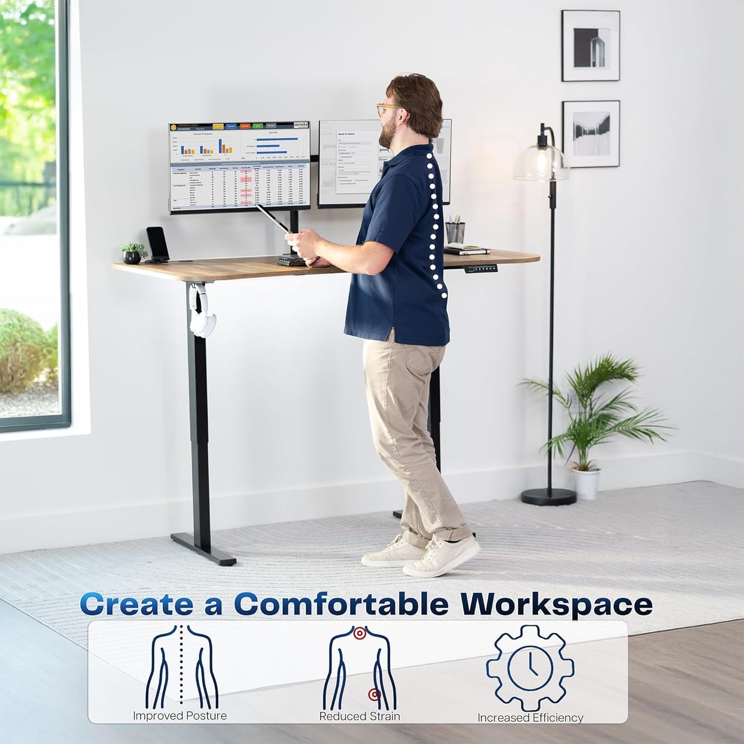 VIVO Electric 63 x 32 in Standing Desk, Memory Height Adjustment, 1B Series, Reclaimed Wood Top Black Frame, DESK-KIT-1B1P