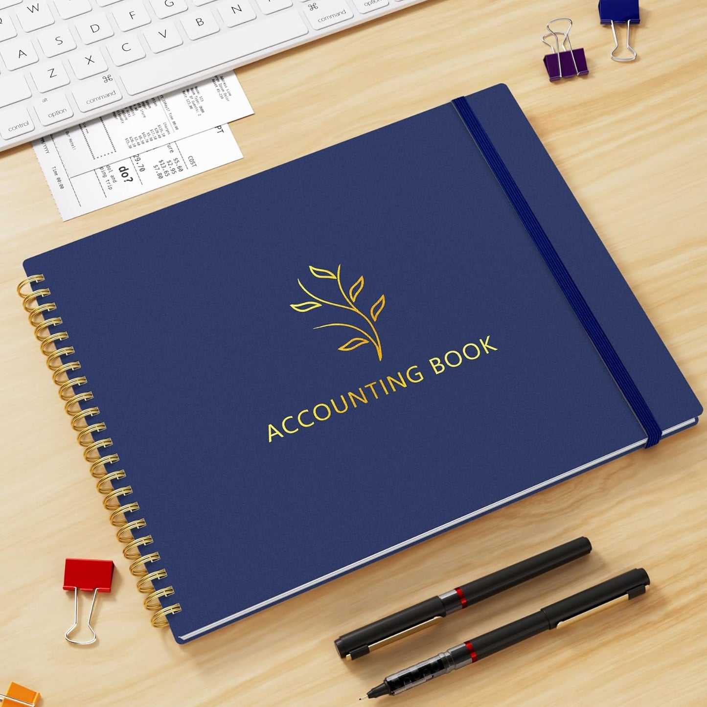 Accounting Ledger Book for Small Business & Personal Use, Horizontal Expense Tracker Notebook Ledger Book for Bookkeeping, Financial Income and Expense Log Book 10.2" x 8", Dark Blue