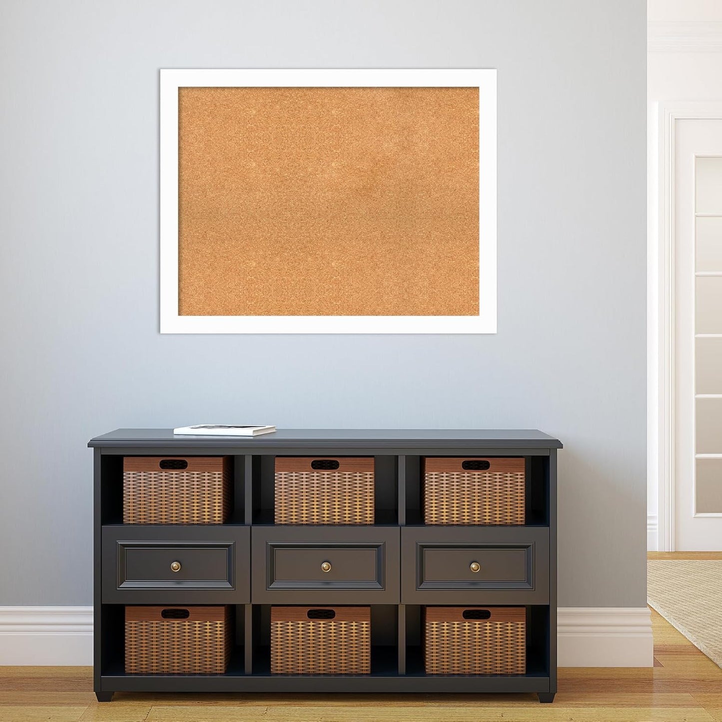 Amanti Art Natural Cork Board for Wall, 29x37 Vision Board with White Frame, Large Corkboard Office Decor for Home Organization, Casual Corkboard Pinboard to Display Items for Home Organization in