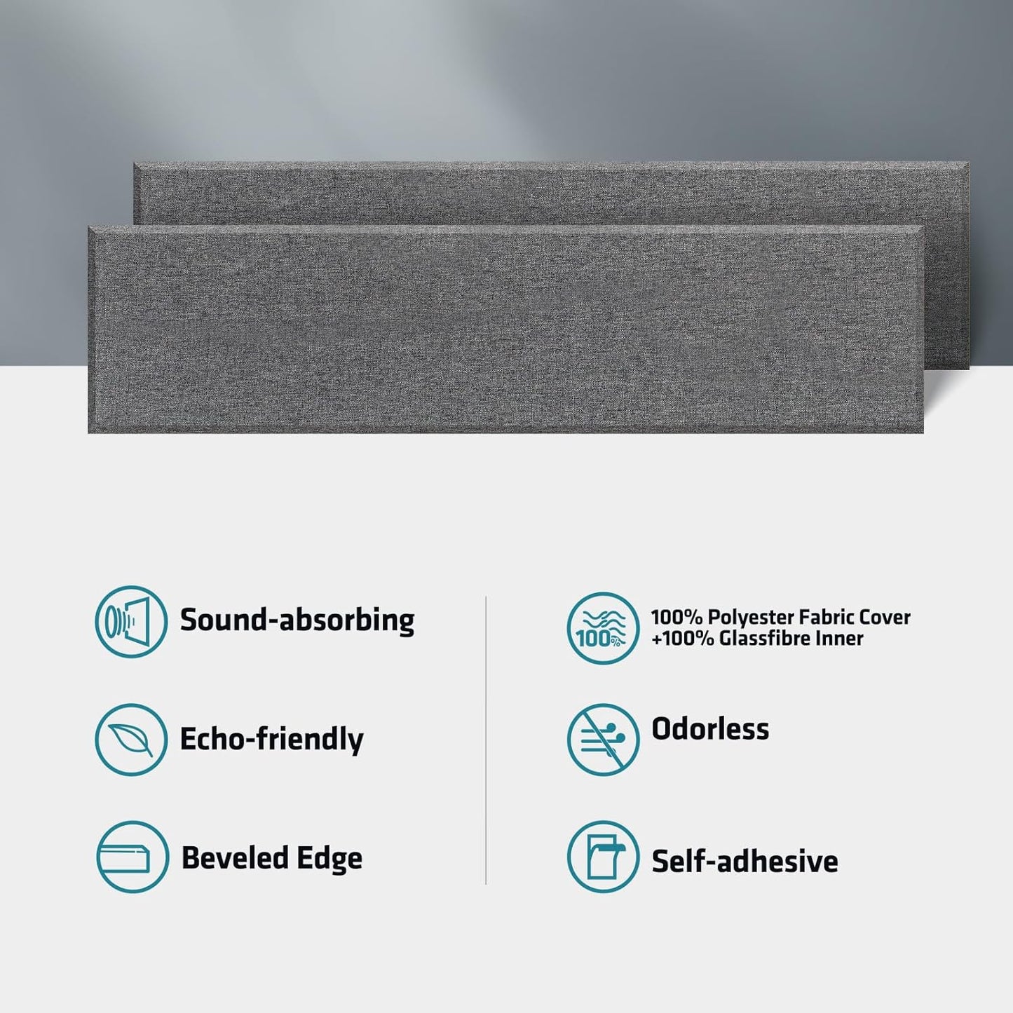 UMIACOUSTICS 2 PCS Fiberglass Acoustic Panels, 48x12x2 Inches Sound Absorbing Panels, Self-adhesive Sound Proof Panels for Studios, Office, Home Theater. (Heather)