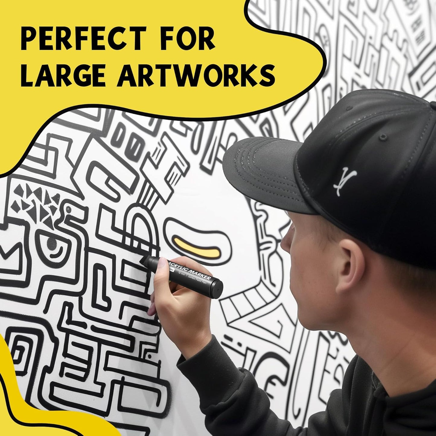 3 Jumbo Permanent Markers Black, 15mm Thick Wide Tip, Large Acrylic Paint Markers for Rock Painting, Poster, Stone, Ceramic, Glass, Wood, Canvas