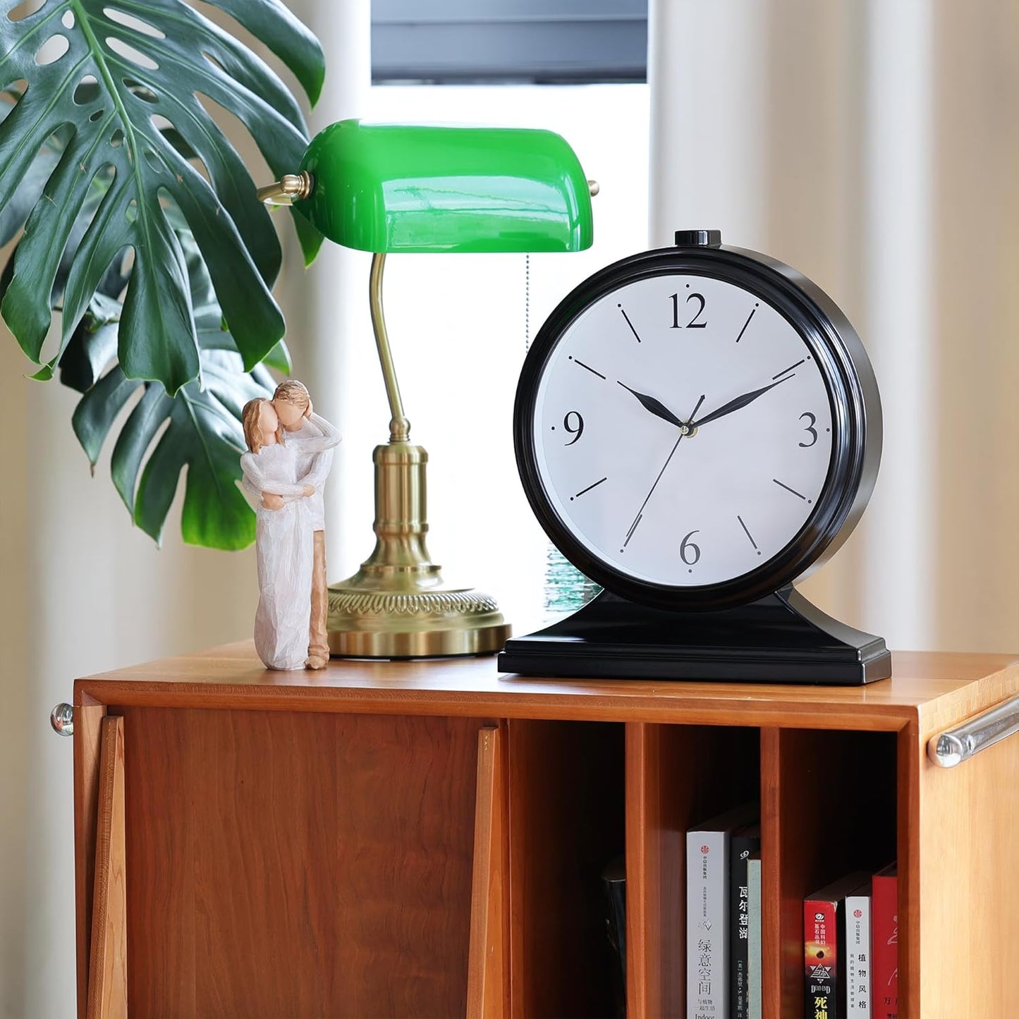 AYRELY® Vintage Desk Clock Silent-Non-Ticking 10-inch dial Table Clock,Retro Mantel Clocks and Easy to Read for Living Room, Bedroom, Shelf Decoration, Fireplace, Farmhouse Decor (Dark)