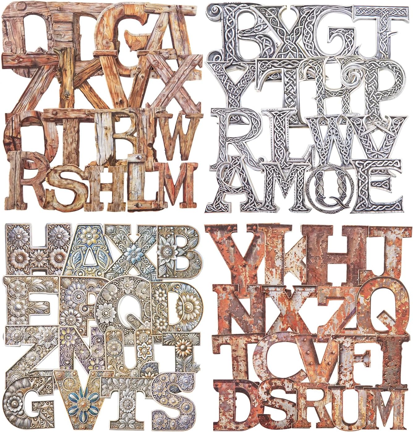 104Pcs Alphabet Hard Card Stickers Set, Vintage Letter Stickers for Scrapbooking, DIY Crafts, Journaling, and Junk Journal Ephemera