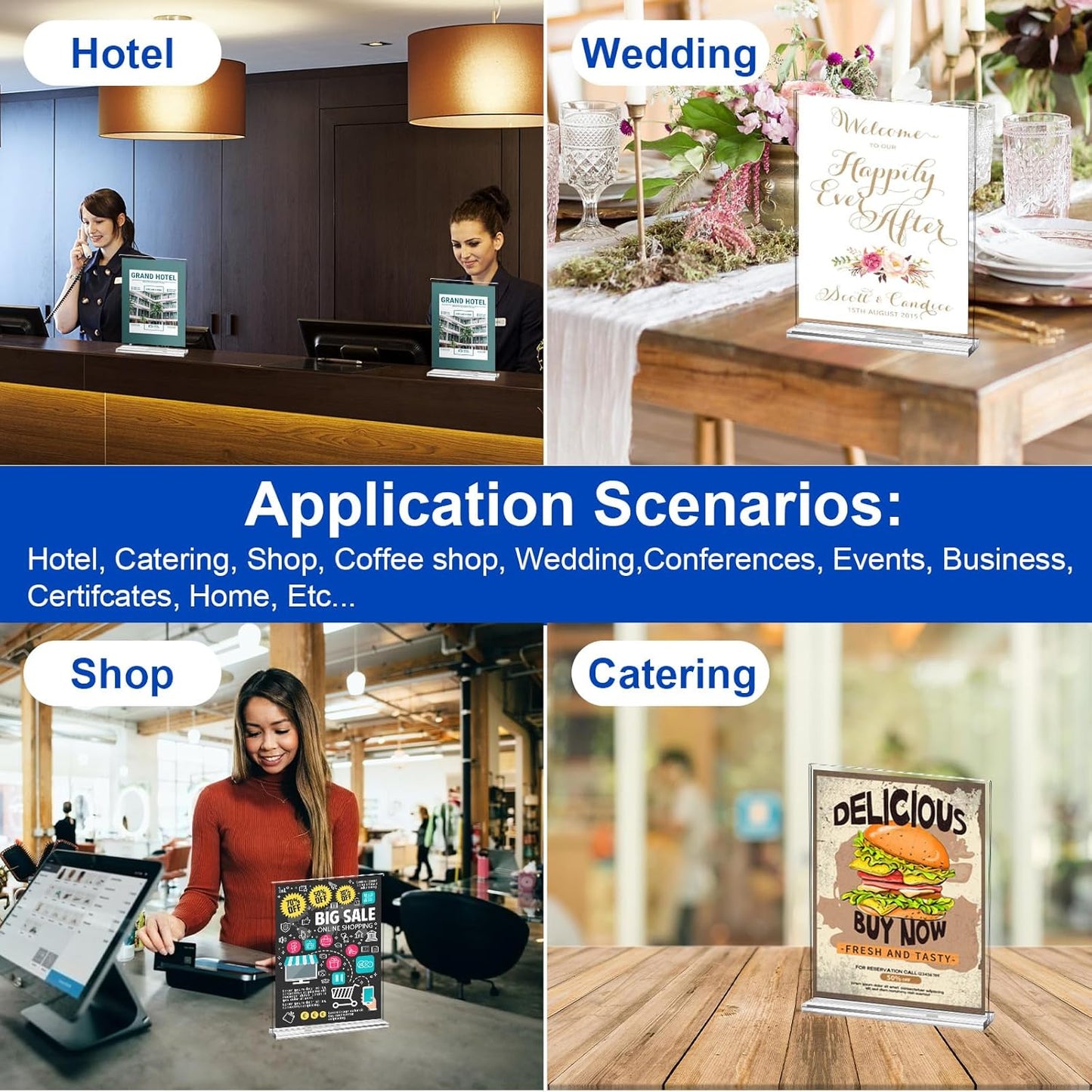 Acrylic Sign Holder,Clear Plastic Sign Holder8.5x11 inches Paper Card T Shape Double Sided Display Stand Picture Frame Desktop Menu Signs Office,Store, 6 Pack