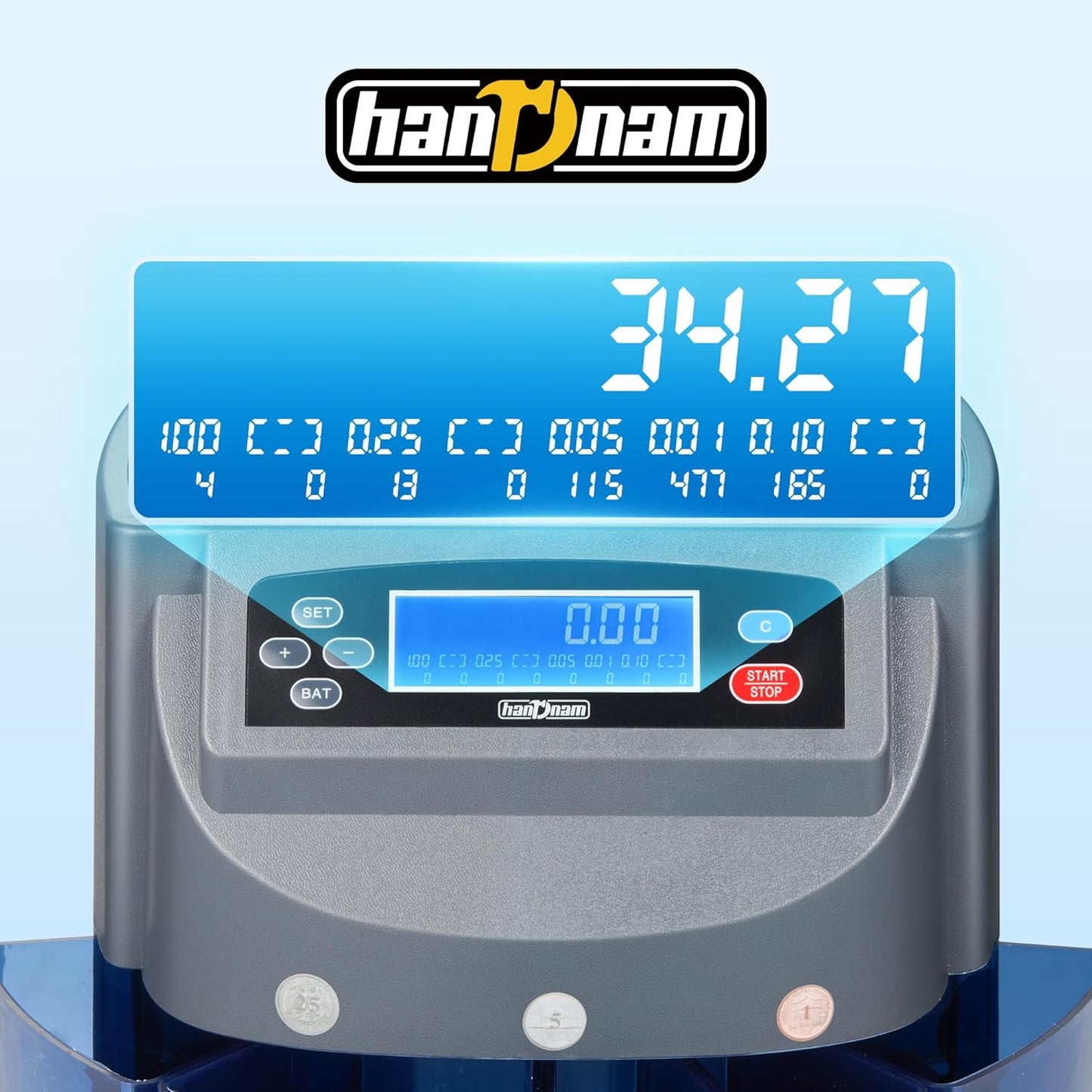 Coin Counter Machine, Electric Coin Sorter Sort 270 Coins/Minute, USD Change Counter Machine,500 Coins Capacity Automatic Coin Sorter and Wrapper Machine, Coin Counting Roller Machine with LCD Display