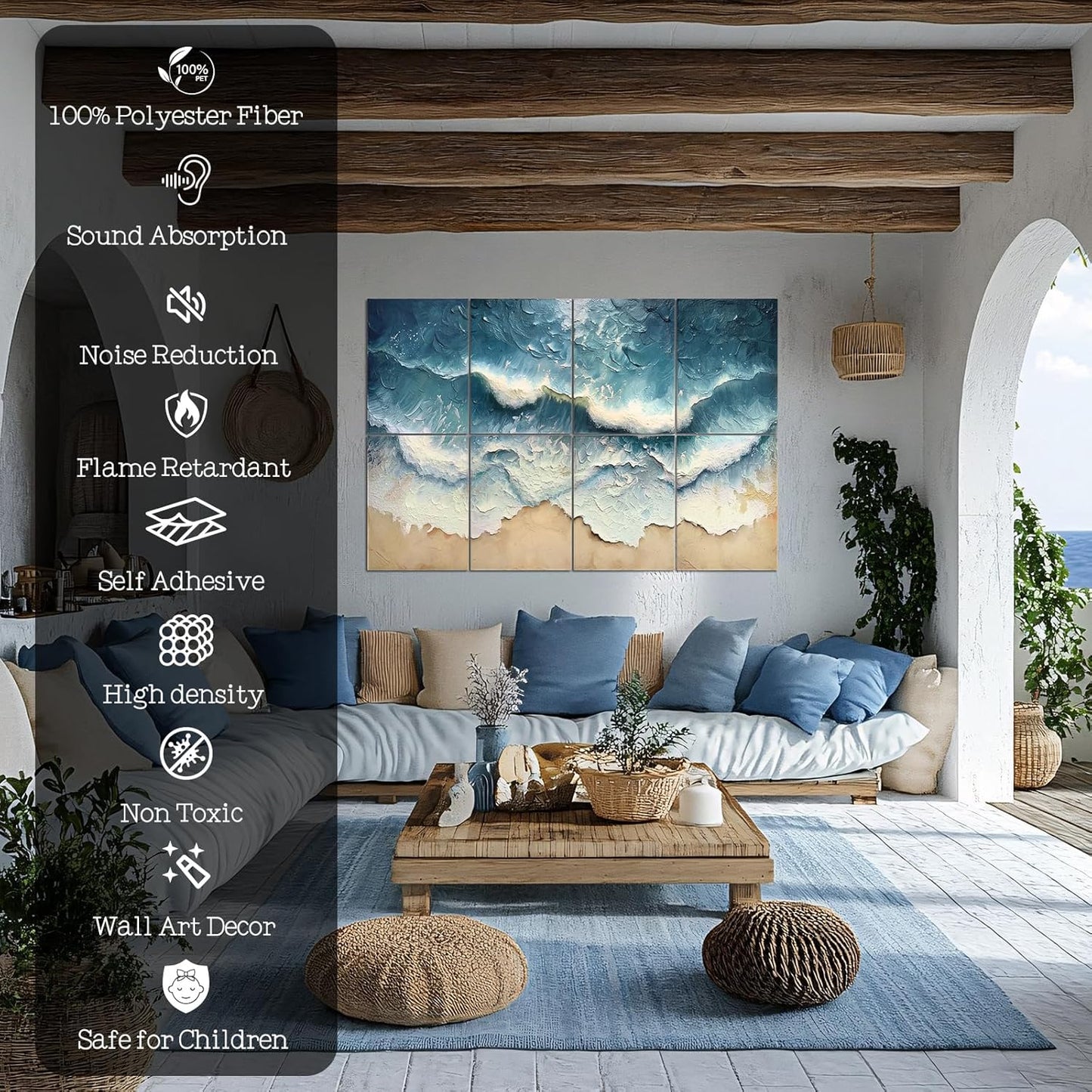 8 Pack Acoustic Panels, Soundproof Wall Panels, 48X32 Inches Sound Proof Panels for Walls, Sound Absorbing Wall Art Decorative, Sound Dampening Panels for Recording, Home Studio(Ocean Ode)