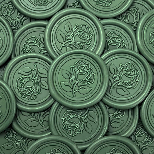 50Pcs Wax Seal Stickers Handmade Envelope Seals Self Adhesive Wax Stickers for Wedding Party Invitations, Envelope, Gift Wrap, Christmas(Rose Style, Olive Green)