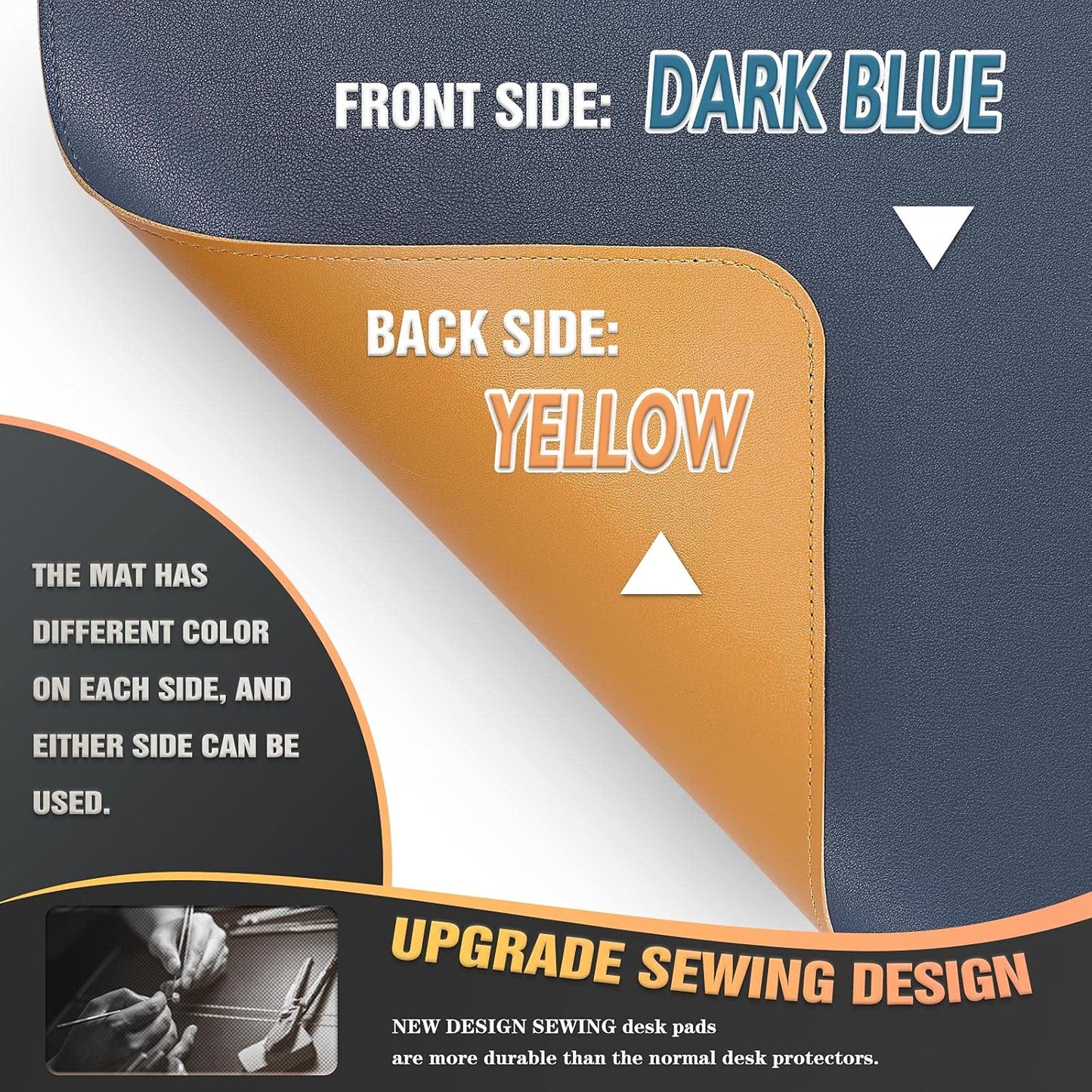 K KNODEL Desk Mat, Blotter, Dual-Sided Office Desk Pad, Waterproof Desk Mat for Desktop, Desk Blotters, PVC Leather Pad Protector (Dark Blue, 35.4" x 17")