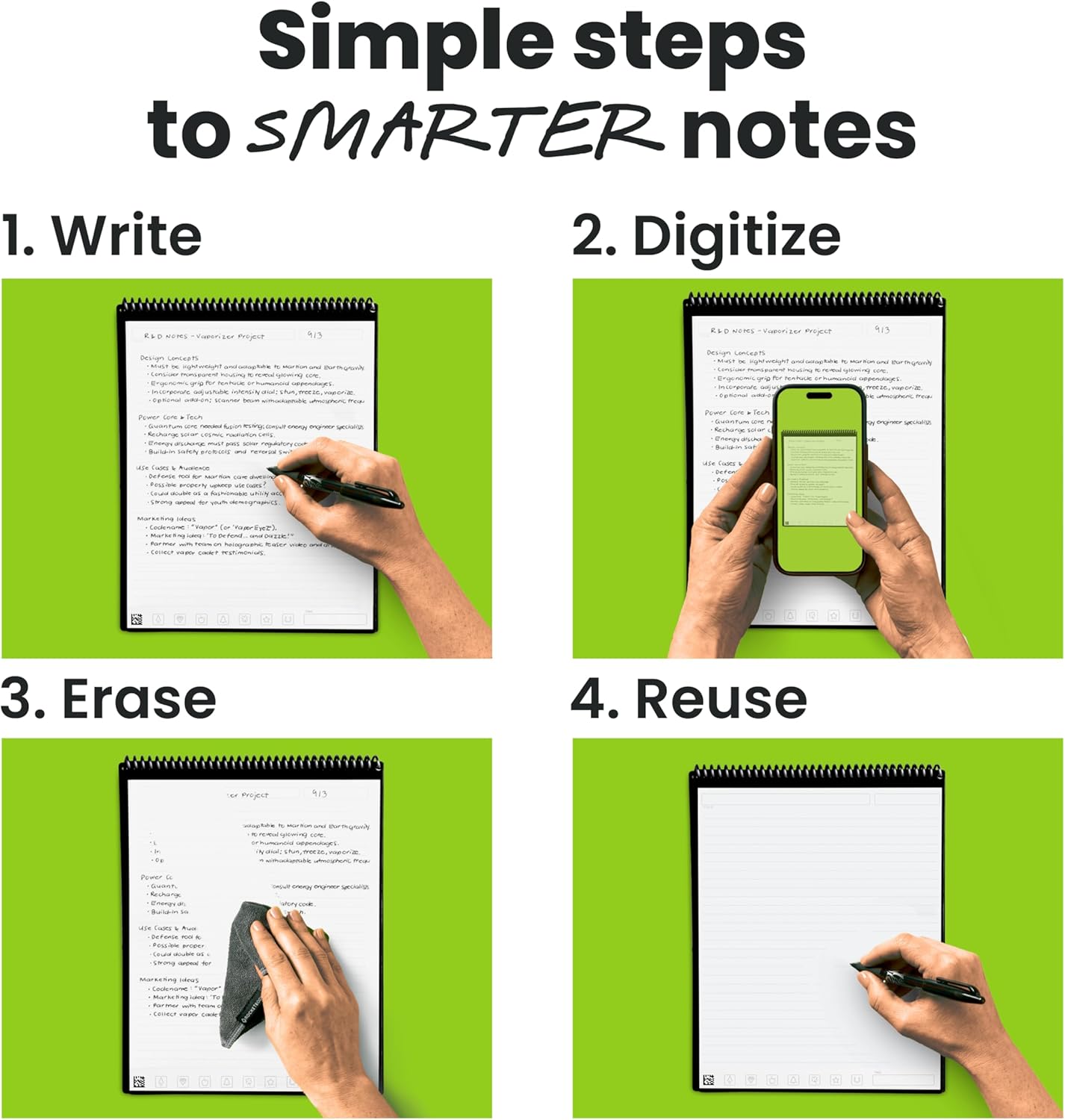 Rocketbook Flip Reusable Smart Notepad, Top Bound Notebook Letter Size8.5x11, Black - Lined and Dotted Pages, App-Connected, Erasable, Ideal for Righties and Lefties