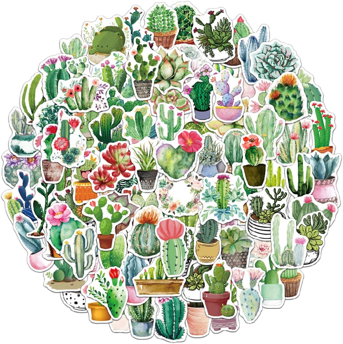 MAXLEAF 100PCS Vintage Green Plants Cactus Adhesive Stickers for Decoration Planner Phone Case Scrapbook Kids Helmets (Green Cactus)