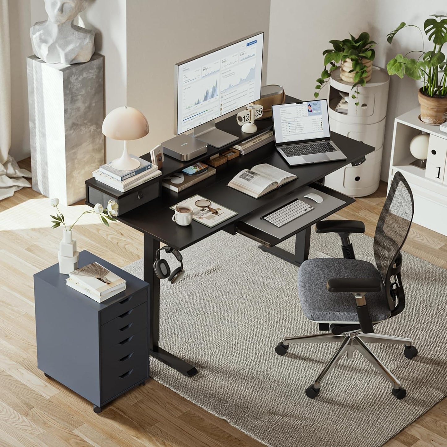 Agilestic Electric Standing Desk with 2 Drawers and Keyboard Tray, 48 x 23 Inches Ergonomic Adjustable Height Desk with Storage, Sit Stand Computer Workstation, Black