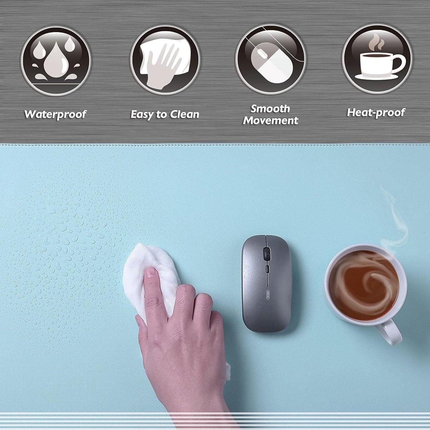 K KNODEL Desk Mat, Blotter, Dual-Sided Office Desk Pad, Waterproof Desk Mat for Desktop, Desk Blotters, PVC Leather Pad Protector (Light Blue, 23.6" x 13.8")