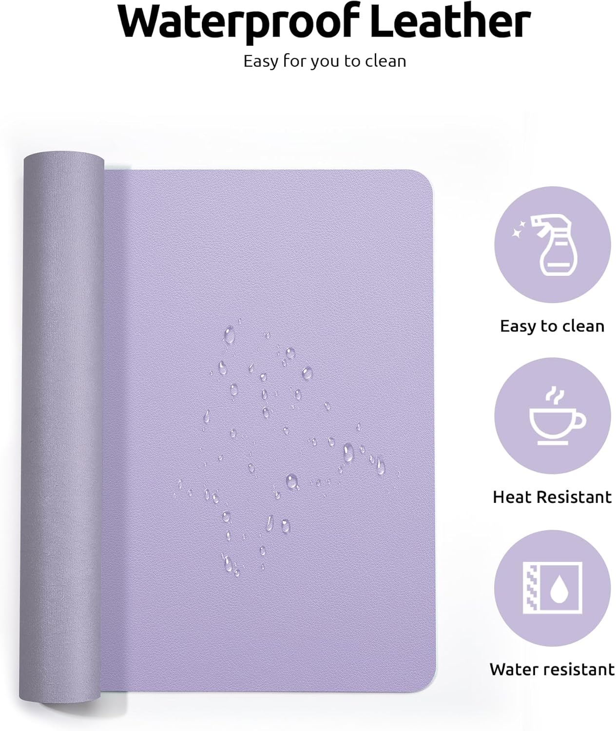 YSAGi Leather Desk Protector, Office Mat, Large Mouse Mat, Non-Slip PU Leather Blotter, Laptop Desk, Waterproof Writing Pad for Office and Home (Light Purple, 35.4" x 17")