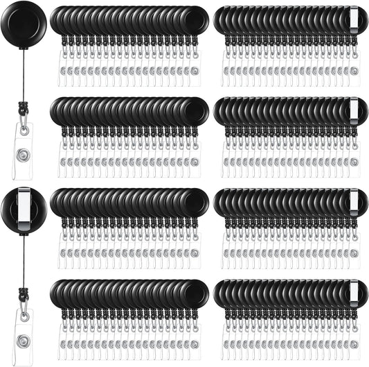 Handepo 300 Pcs Retractable Badge Reels Bulk, Black Retractable Badge Clip ID Holder Key Ring Clip for Office Students Teachers Doctor Nurse Employees Name ID Card Holder Key Card