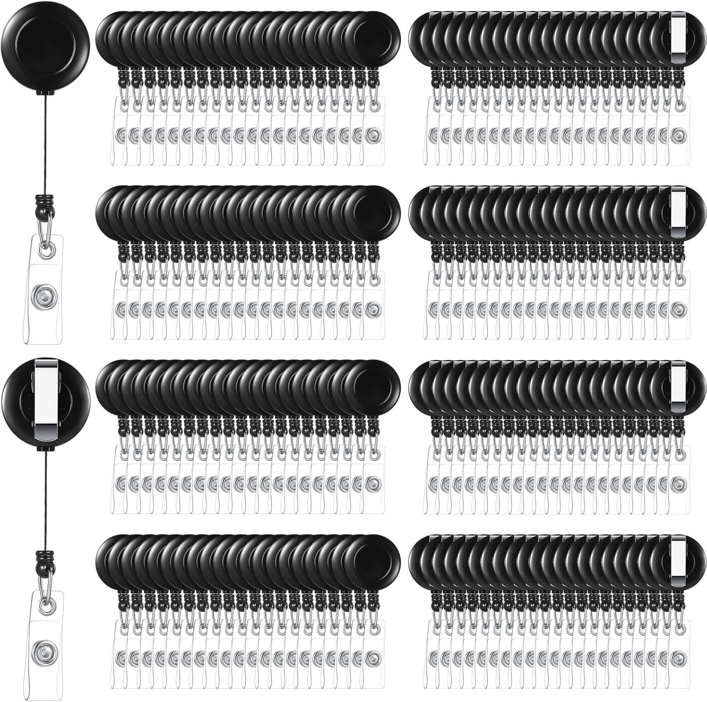 Handepo 400 Pcs Retractable Badge Reels Bulk, Black Retractable Badge Clip ID Holder Key Ring Clip for Office Students Teachers Doctor Nurse Employees Name ID Card Holder Key Card