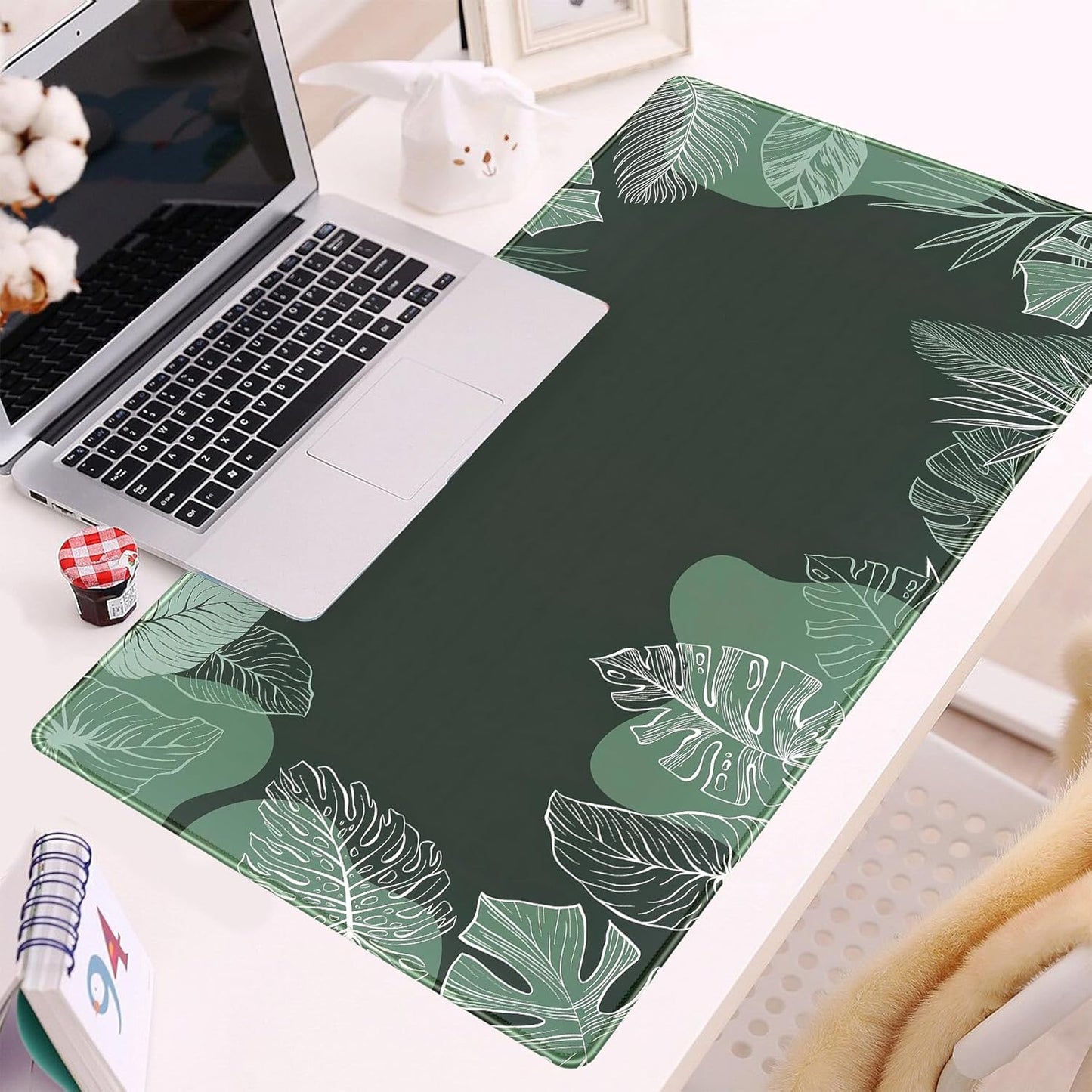 Green Plants Desk Mat Tropical Leaves Mouse Pad Cute, Large Extendded Gaming Deskmat, XXL Laptop Keyboard Mouse Mat Desktop Matt Women Office Desk Accessories Mousepad Desk Cover Mat, 31.5"x15.75"