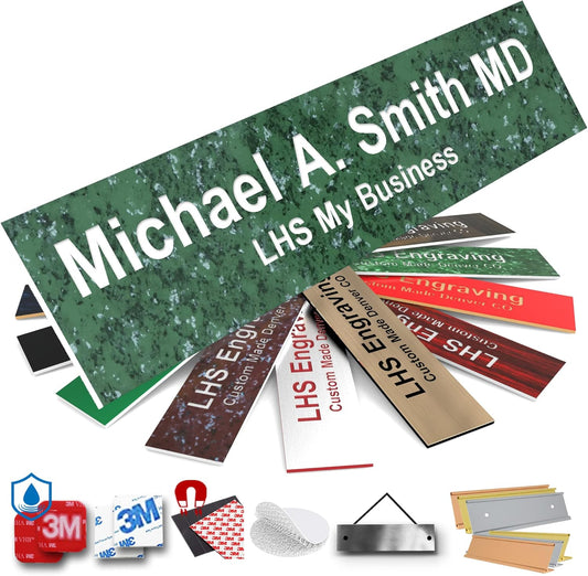 Engraved Name Plates for Door Sign Personalized Green Marble Plastic Plaque with White Letters - Made in USA 2x8 S4