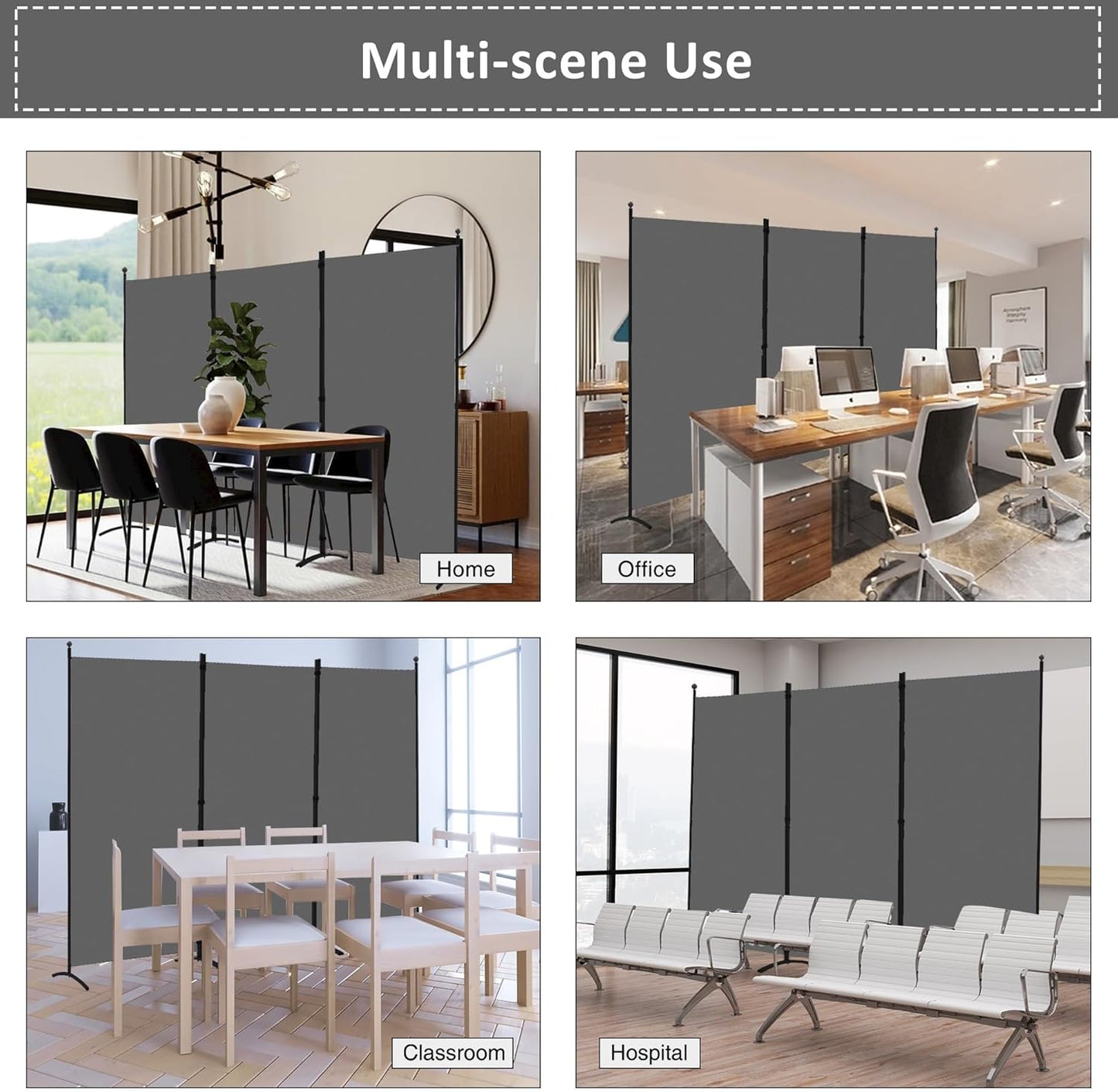 Spurgehom 3 Panel Room Divider Folding Partition Privacy Screens, Freestanding Fabric Room Panel Portable Room Partition Wall Dividers for Home Office Restaurant, 102" W X 71" H (Grey)