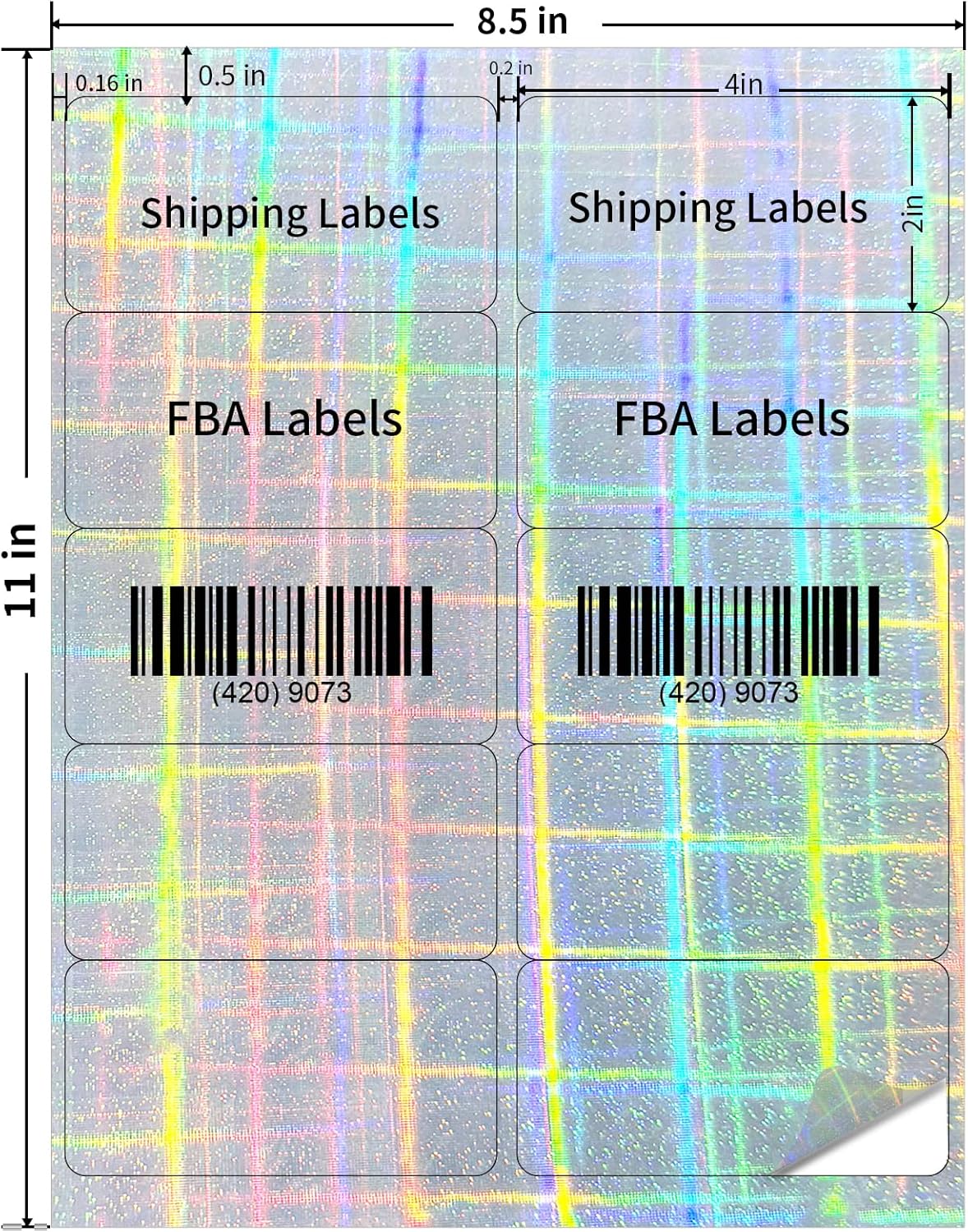 STARLIBOO Shipping Labels Stickers, 2"×4" Printable Holographic Mailing Labels for Laser/Inkjet Printing, Permanent Adhesive Sticker (Holographic Shiny)