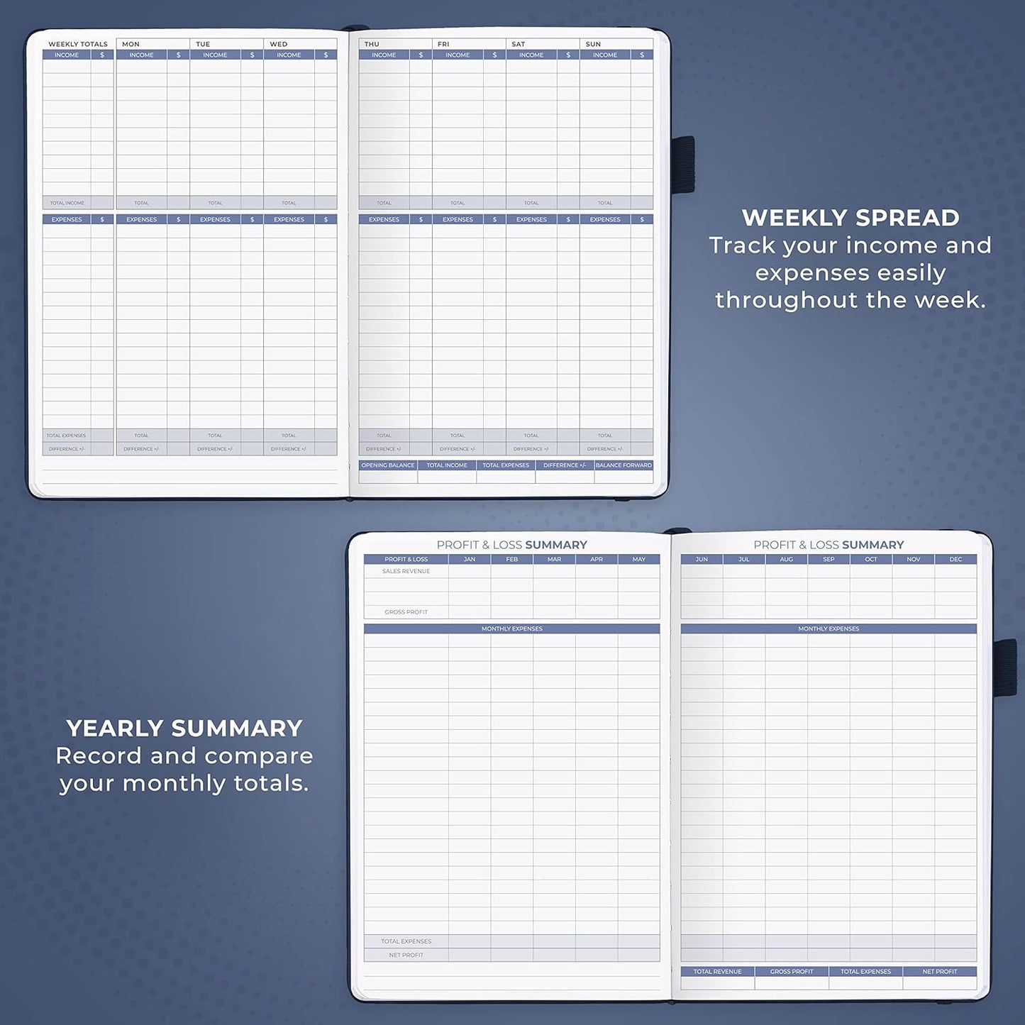 Clever Fox Income & Expense Tracker – Accounting & Bookkeeping Ledger Book for Small Business – 1-Year Record Notebook, A5 (Dark Blue)