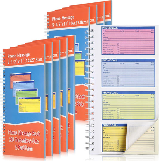 10 Pcs Spiral Bound Phone Message Book 5-1/2" x 11" 2 Part Colorful Carbonless Phone Message Pads 4 Messages Per Page Carbon Copy Notebook Spiral Phone Call Log Book for Business Office