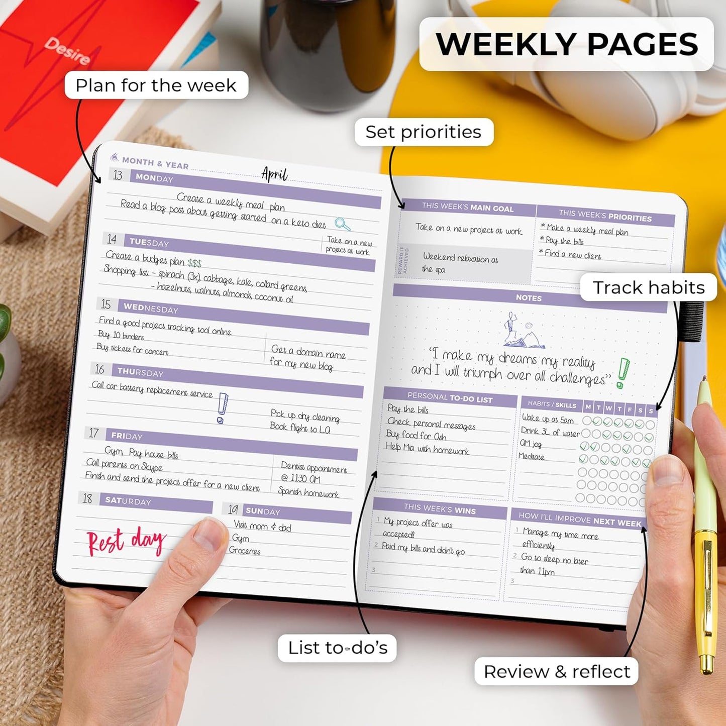 Clever Fox Planner 2nd Edition – Colorful Weekly & Monthly Goal Planner, Time Management & Productivity Organizer, Undated, A5 (Black)