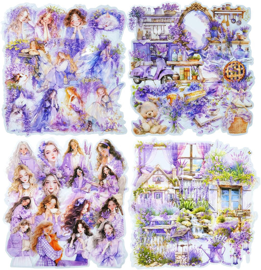 Violet Garden PET Sticker Set, 80PCS Fairy-Themed Scrapbook Supplies Journal Stickers in Purple for DIY Crafts, Planners, and Collages