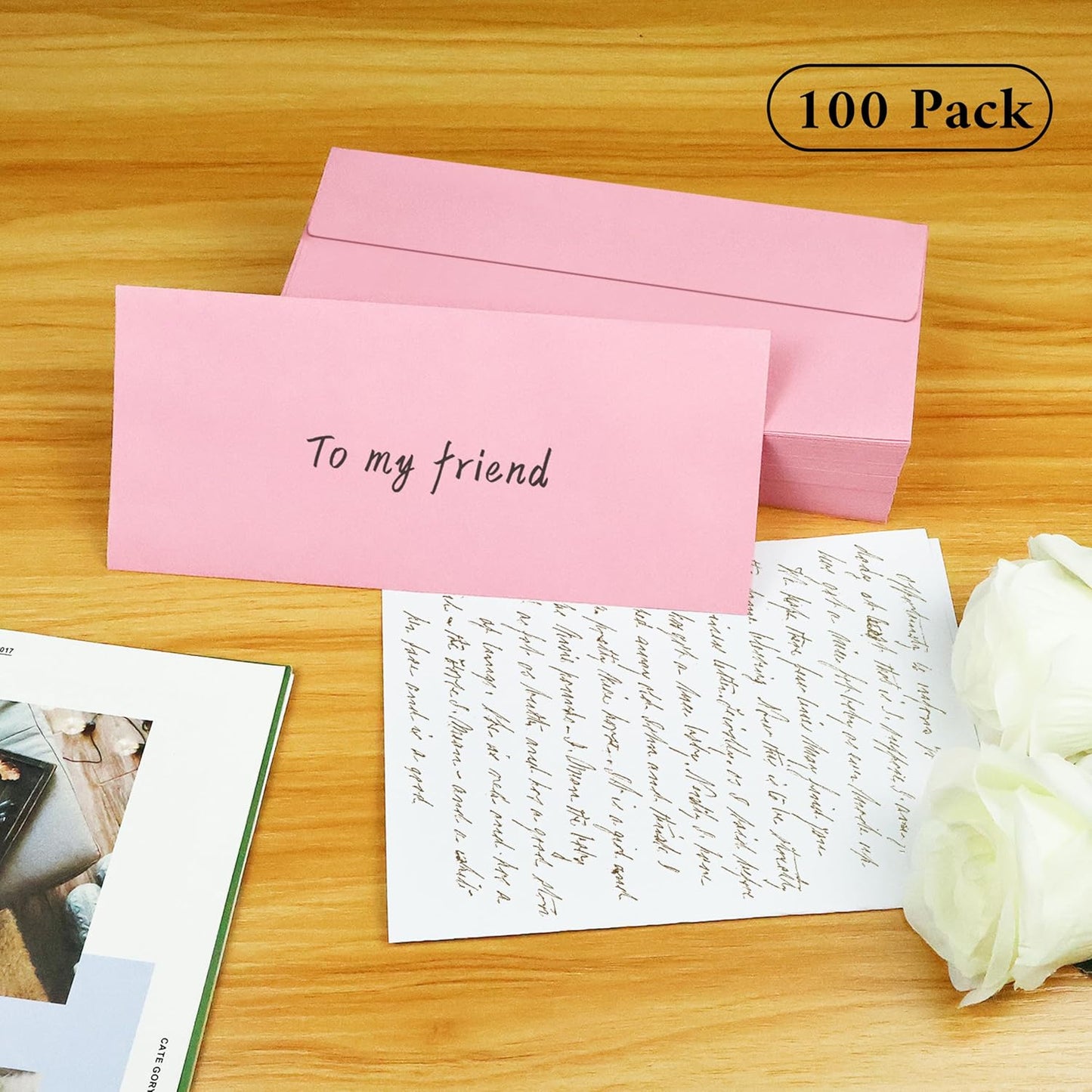 100 Pack #10 Business Envelopes, Pink Standard Envelopes Self Seal, Letter Size Business Mailing Envelopes for Checks Letters Invoices Statements Birthday Graduation Wedding, 4 1/8 x 9 1/2 Inch