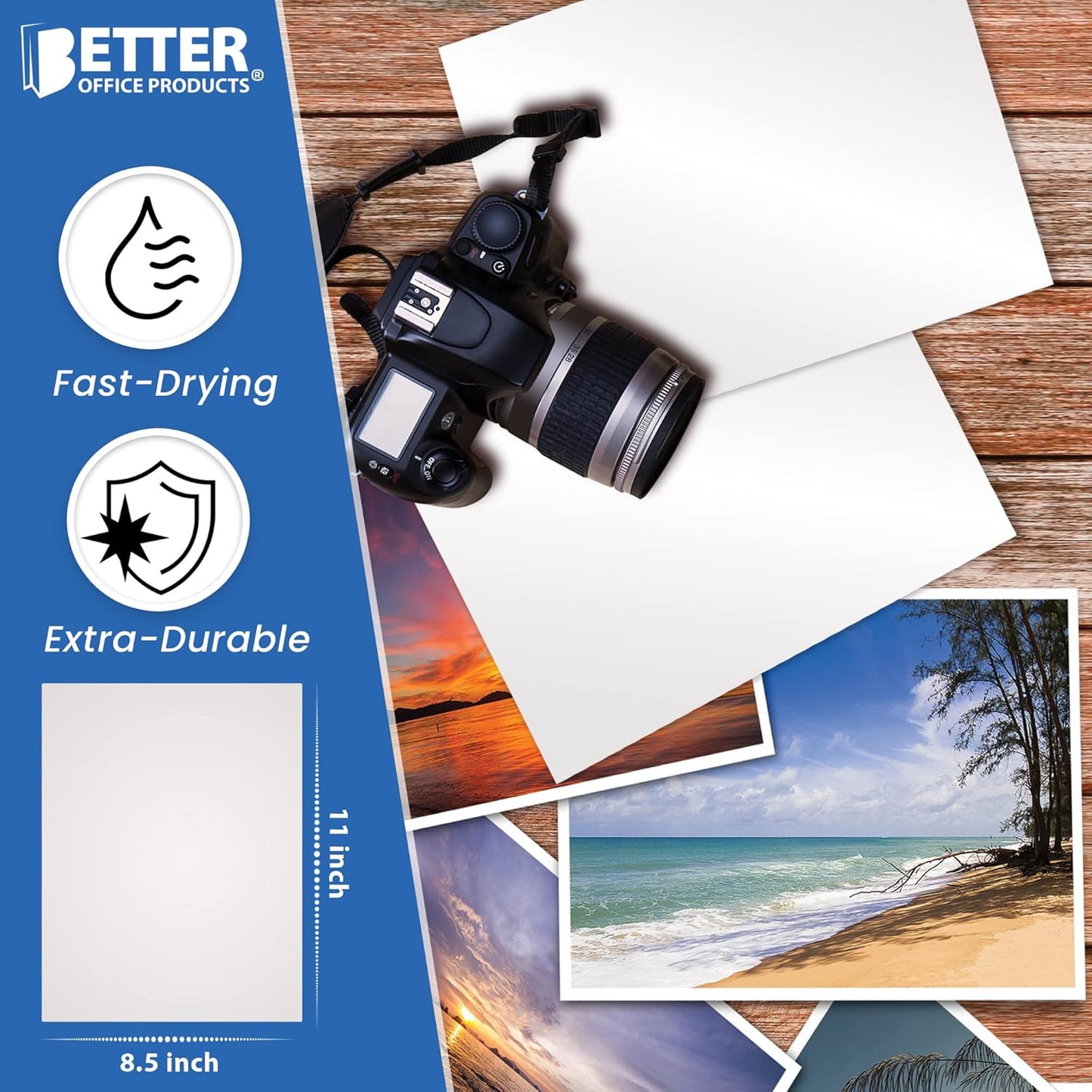 Glossy Photo Paper, 8.5 x 11 Inch, 200 Sheets, by Better Office Products, 200 gsm, Letter Size, 200-Count Pack