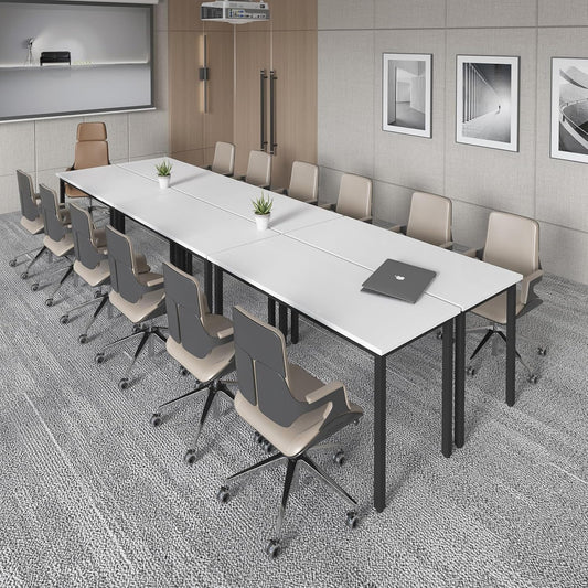 Bonzy Home Conference Tables 14ft Office Computer Desk for Meeting Room Study Writing Printer Table Office Computer Desk for 16 People Rustic Modern White 6PCS (165.3"x47.2"x29.5")