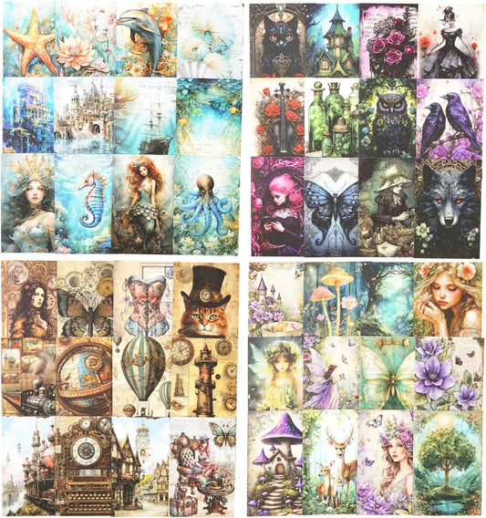 4Pcs Washi Sticker Books, Fantasy Stickers for Scrapbooking, DIY Crafts, Mini Journaling Supplies & Junk Journal Ephemera