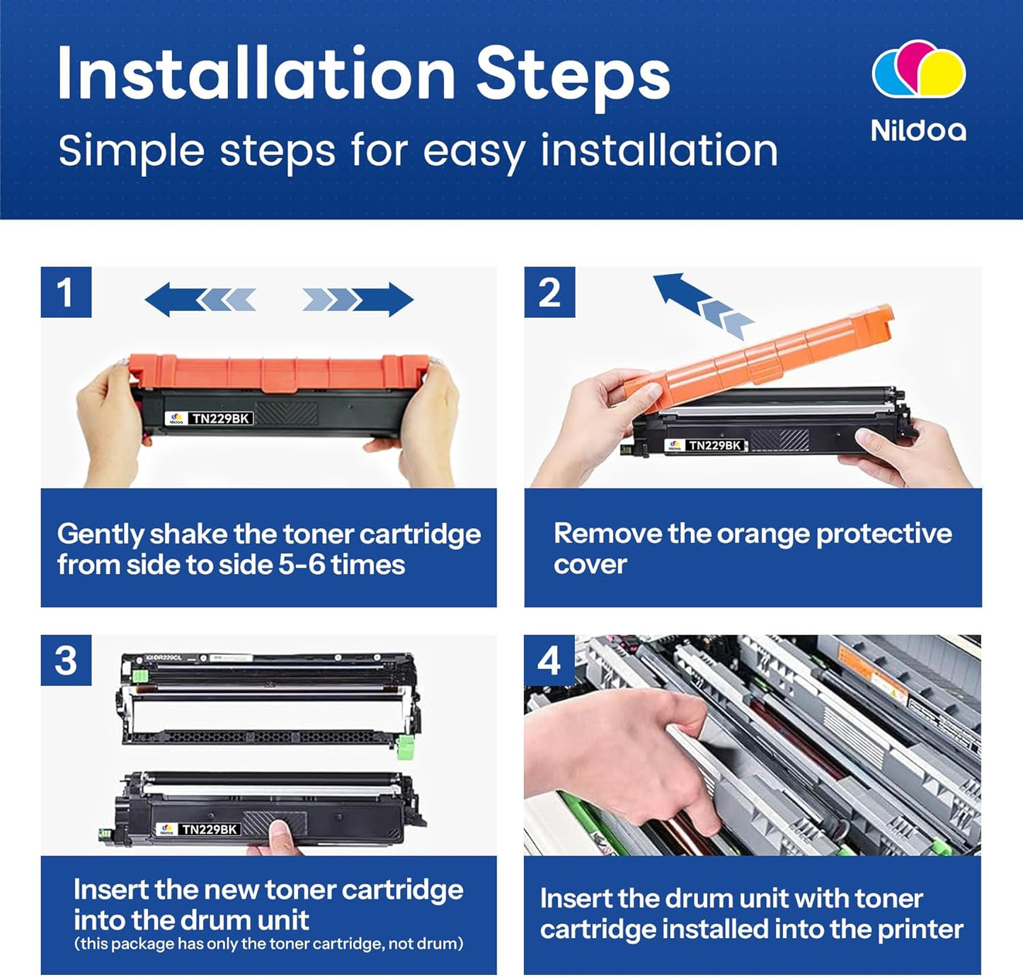 TN229 Toner Cartridges 4 Pack Replacement for Brother TN229BK/C/M/Y TN-229 MFC-L3720CDW MFC-L3780CDW HL-L3280CDW Printer Ink (TN2294PK Black Cyan Magenta Yellow)