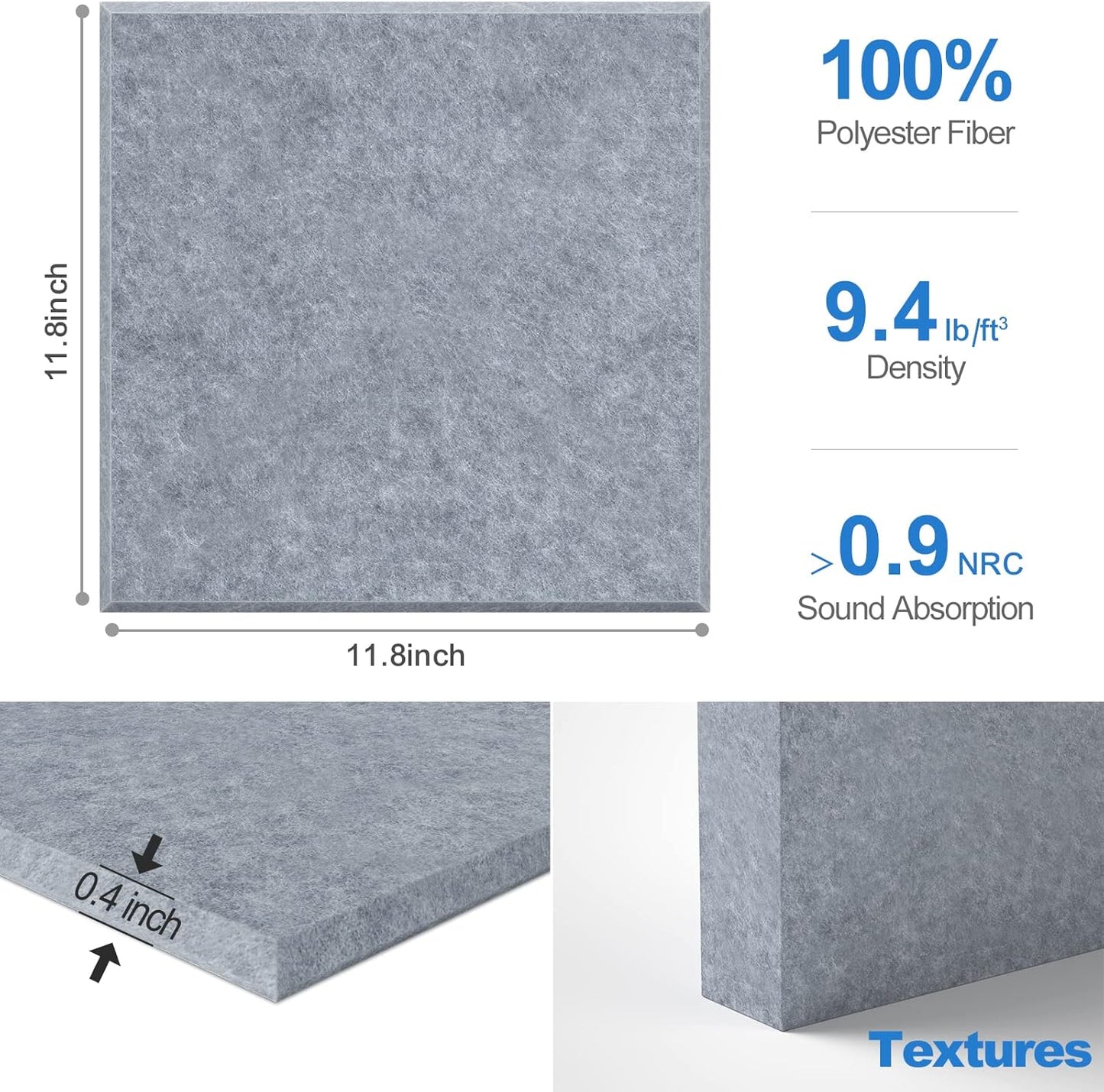 Sonicism 12 Pack Acoustic Wall Panels with Self-Adhesive, 12" X 12" X 0.4" Sound Proof Foam Panels, Decorative Soundproof Wall Panels, Sound Proof Absorbing Tiles for Home & Offices, Smoky Gray