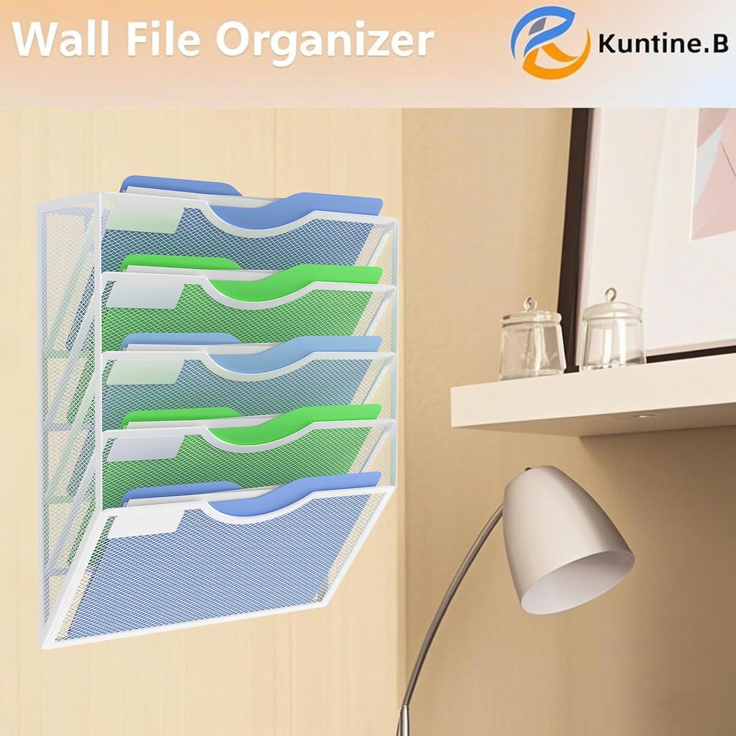 Kuntine.B Wall File Organizer Office Hanging Magazine Holder Wall File Organizer for Office Home (White, 5 Tier)