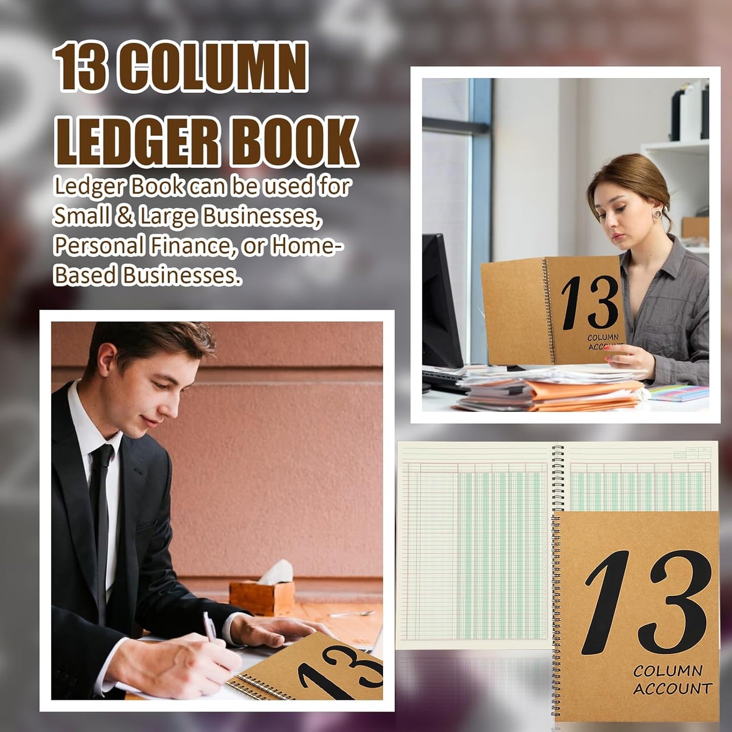 3 Pcs 13 Column Ledger Book 8.5 * 11inch Account Book Notebook Columnar Pad Columnar Pad 13 Columns Premium Analysis Pad Kraft Paper Cover 100 Pages for Personal Use Small Business(50 Sheet)