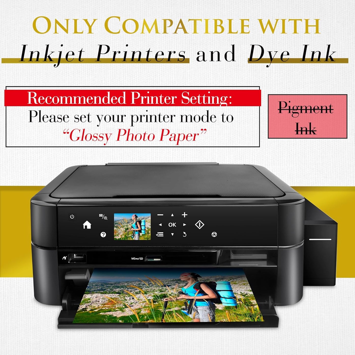 A-SUB Inkjet Glossy Photo Paper 4X6 Inches 48lb 180gsm Professional Glossy Photographic Paper for Inkjet Printers Dye Ink 100 Sheets