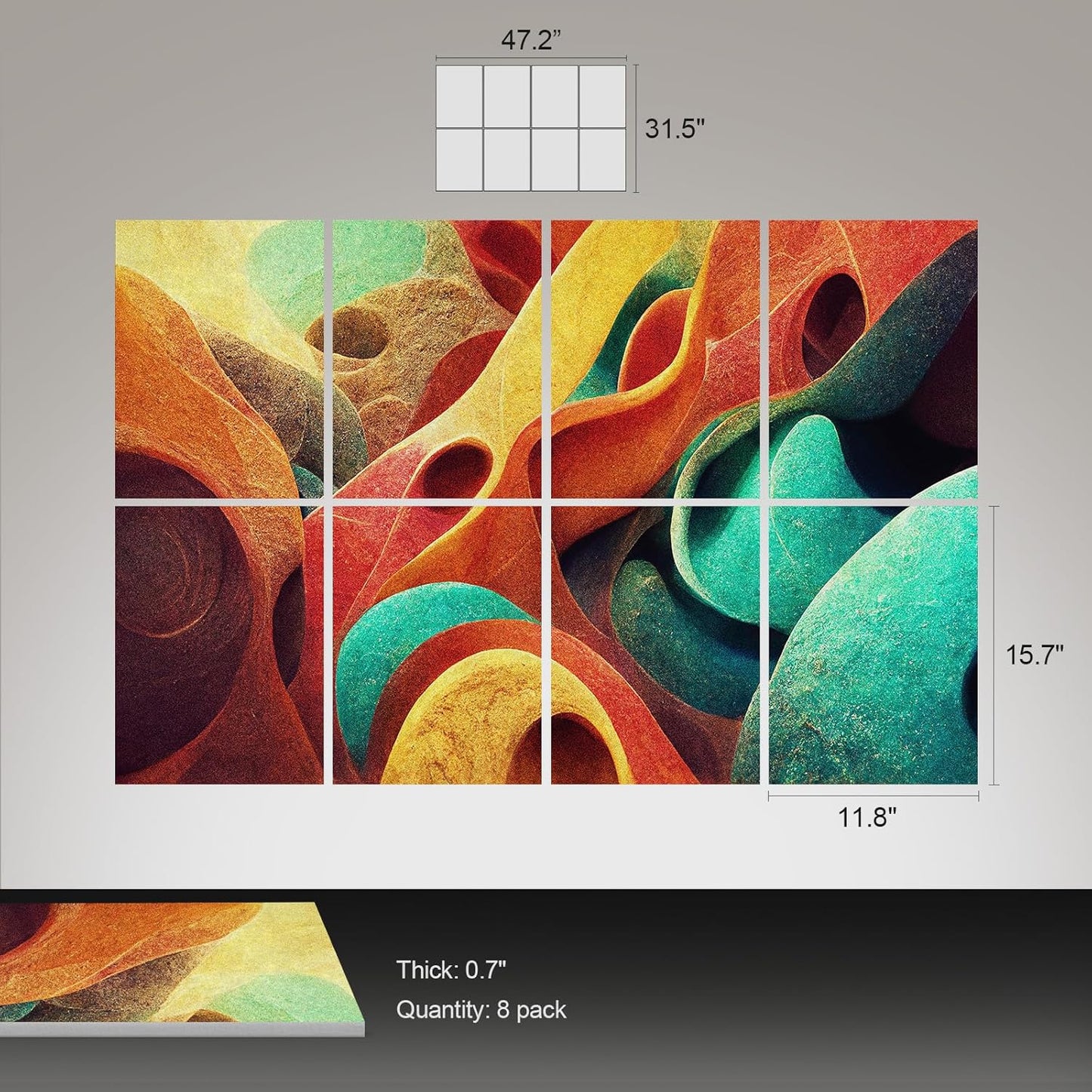 UMIACOUSTICS 8 Pcs 0.7Inch Thick Art Acoustic Panels, Total 47.2” x 31.5” Decorative Sound Absorbing Art Panels, Acoustical Wall Panels for Home, Office, Hotel, Sage-brocade