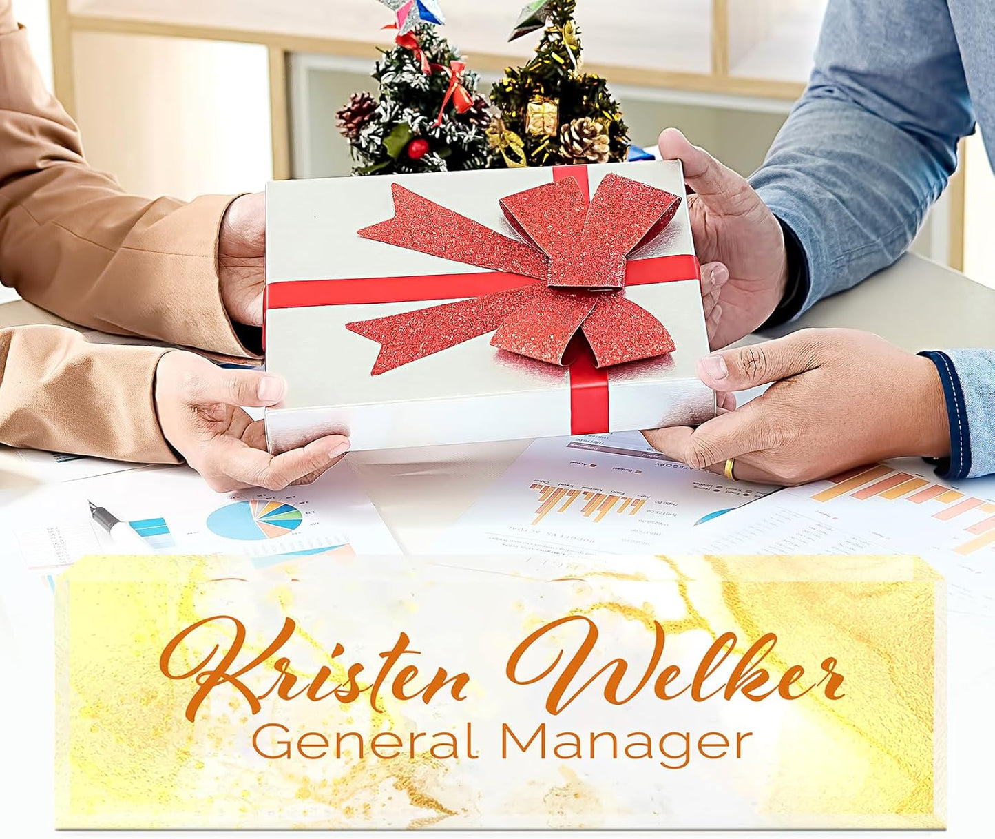 Gowellly Desk Name Plate Personalized - Custom Acrylic Name Plate for Desk - Enterprise Custom Logo/Text nameplates - Employee Appreciation Gifts (Golden Marble)