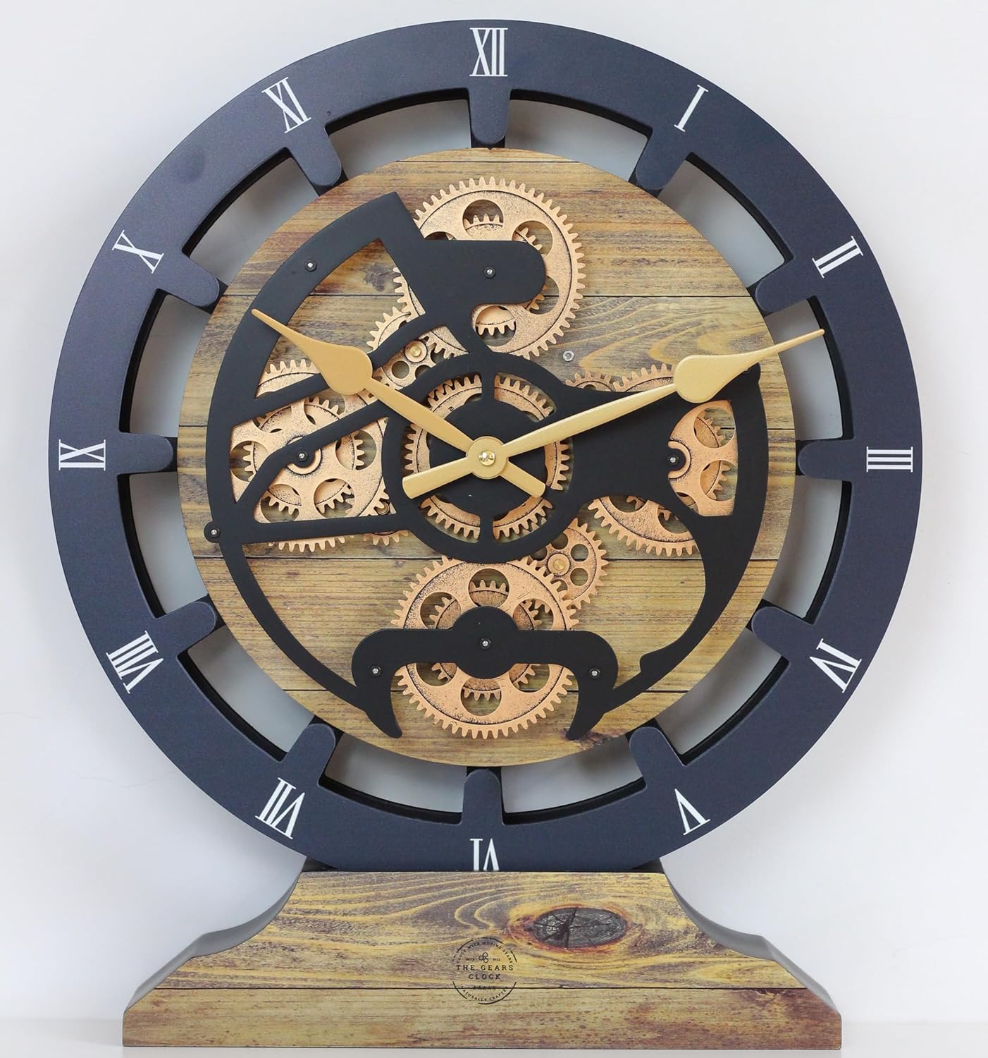 The Gears Clock 16 inches Wall Clock with Real Moving Gears Convertible into a Big Mantel Clock (Vintage Brown)
