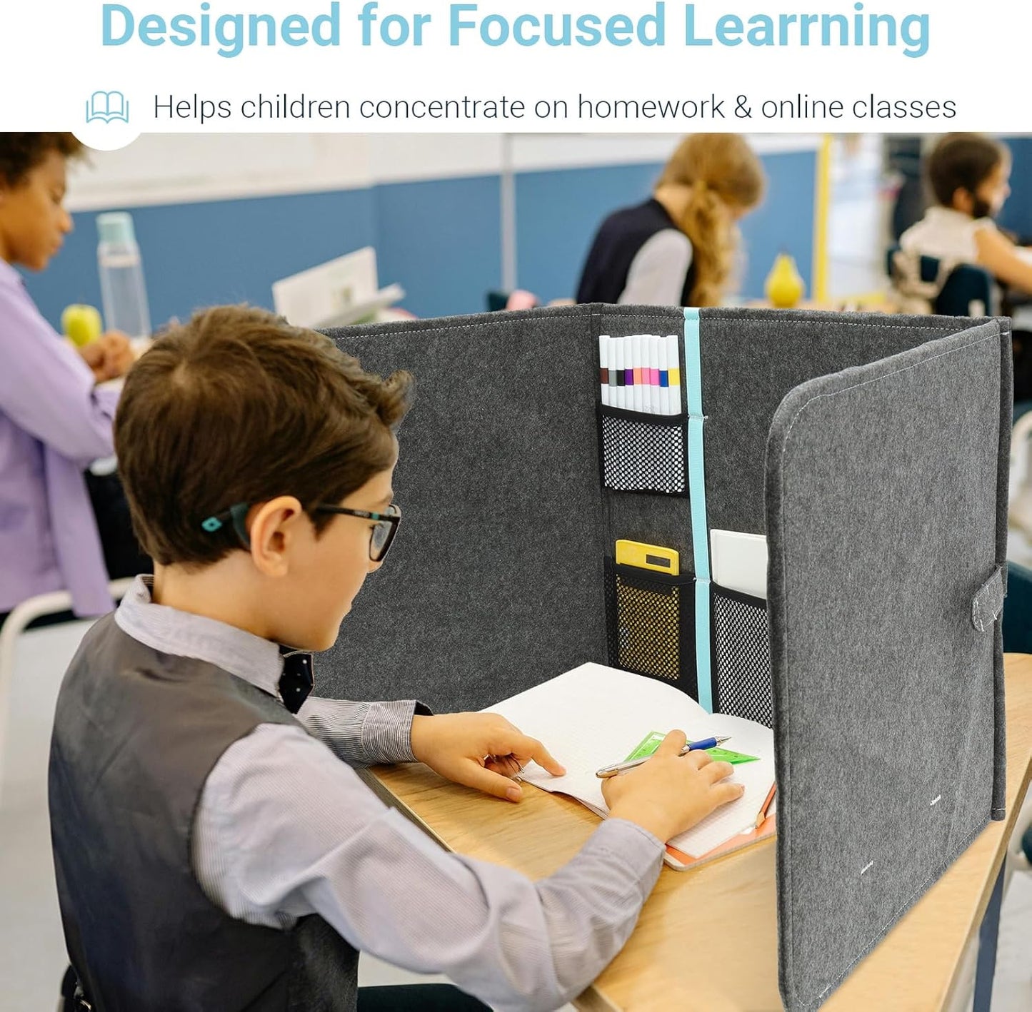 Foldable Privacy Folders for Students with Storage, Desk Dividers for Classroom - Reusable Test Dividers & Privacy Shields for School Desks, Portable Privacy Boards,47.25" x 15.35",Felt