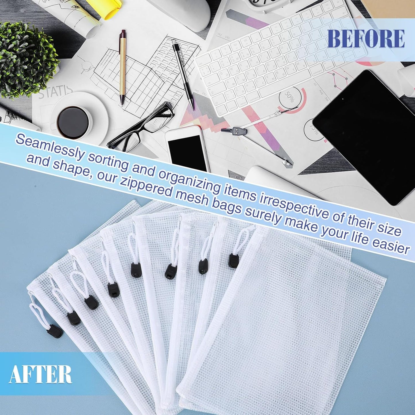 Jetec 32 Pcs Mesh Zipper Bags Toy Storage Bikini Organizer Bag Bolsas Para Guardar Trajes De Baño Waterproof Zipper Reusable Pouch Puzzle Multipurpose for Storage Office(White,9 x 7 Inch)