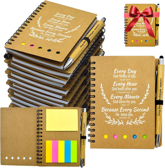 100 Pcs Bulk Fathers Day Christian Gifts Prayer Journal for Woman - 50 Set Religious Notepad with Christian Pen - Bible Notebook - Church Gifts for Inspirational, Bible Study, Devotions ( Brown )