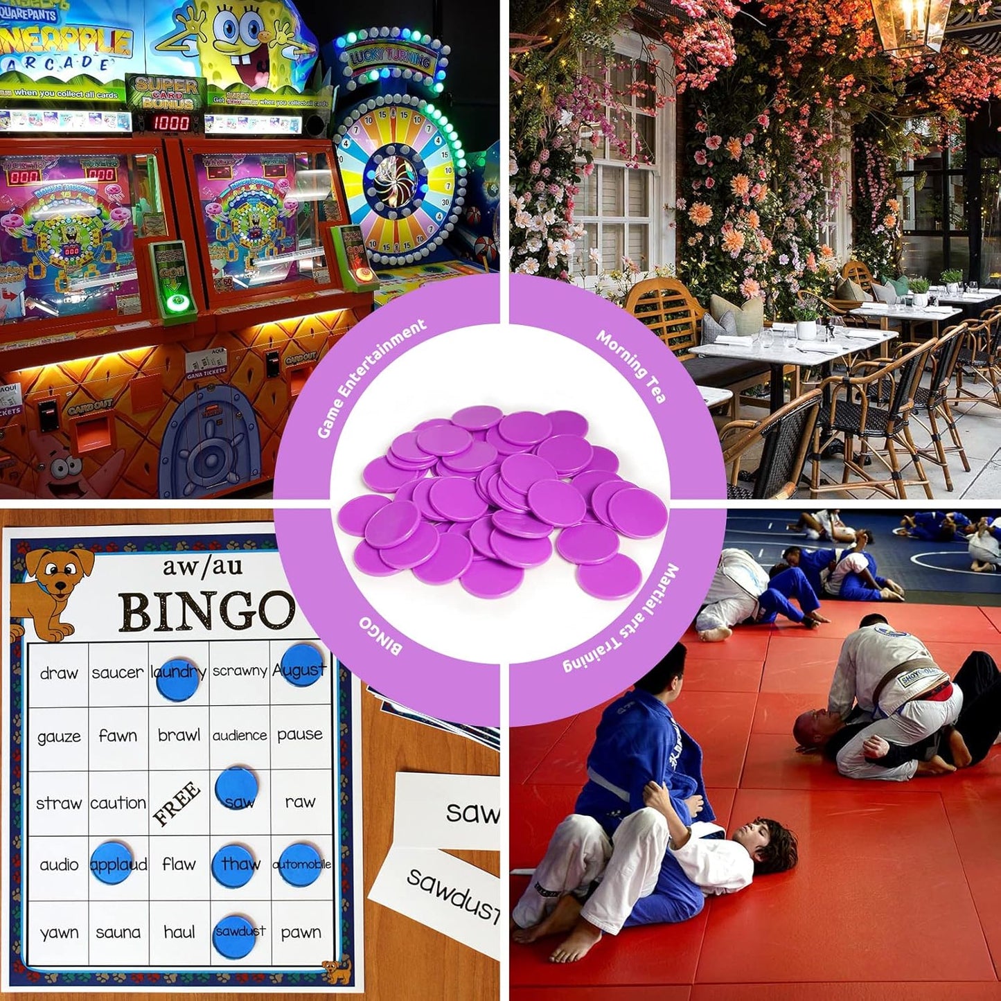 Set of 100 Opaque Plastic Learning Counters Mini Poker Chips Game Tokens with Storage Box (Purple, 1.26 Inch)