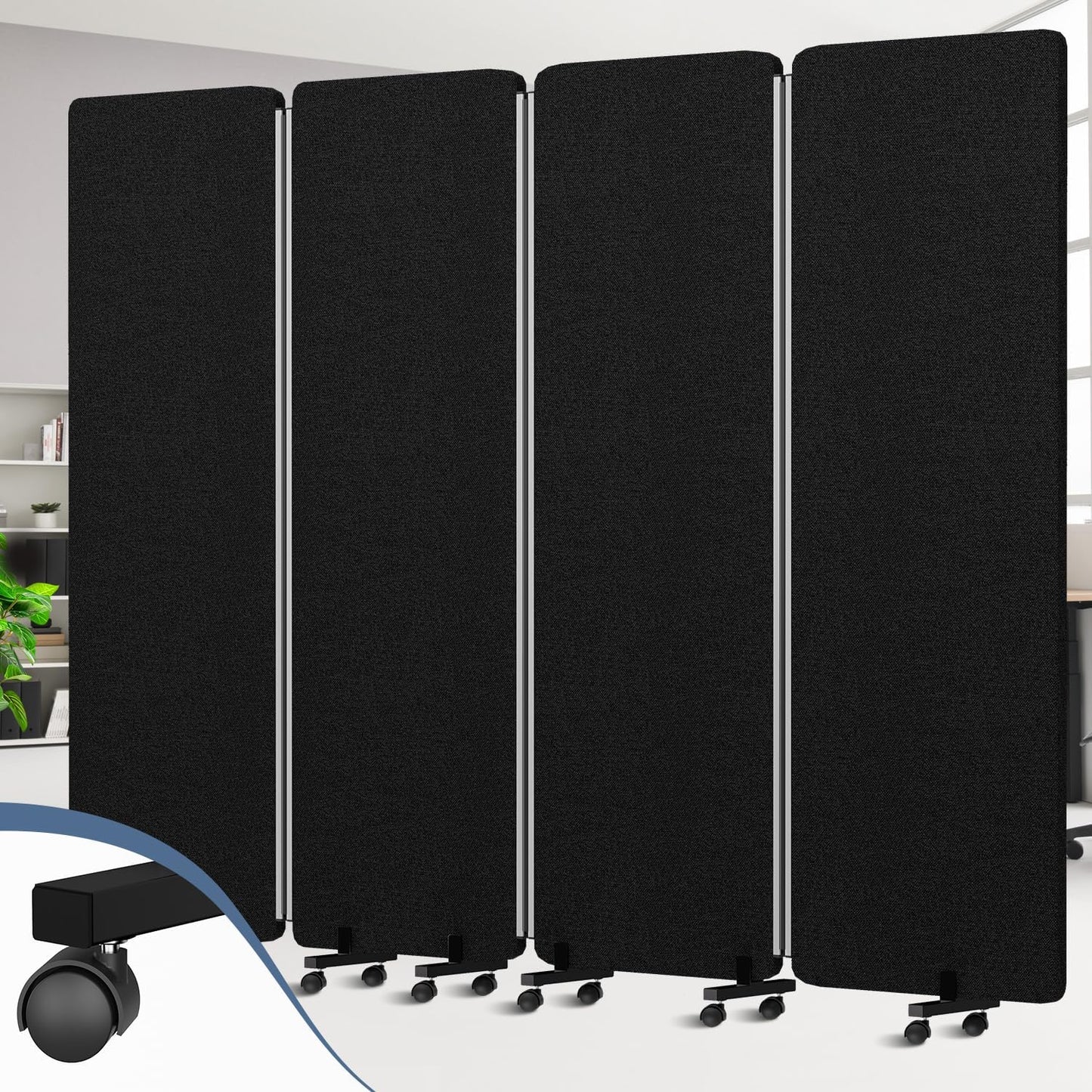 Acoustic Room Divider Privacy Panel with Wheels, 4 Panel Soundproof Room Divider (Aluminum Frame) for Room Partition, Folding Room Dividers Separation Office Cubicle Wall Sound Proof Partition Divider