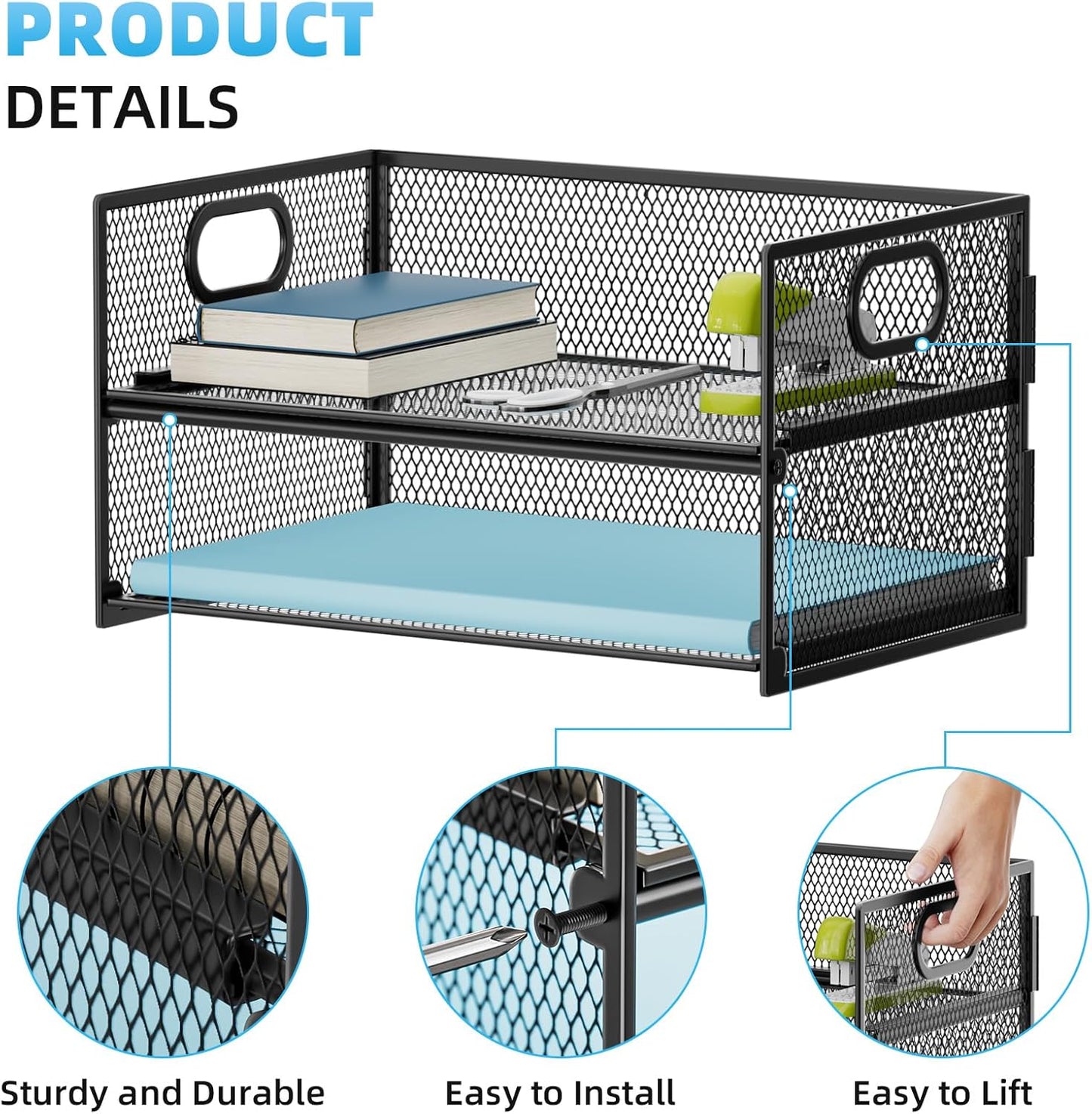 Marbrasse 2 Tier Paper Organizer Letter Tray, Mesh File Organizer with Handle, Paper Sorter Desk Organizer for Home Office Supplies - 2P