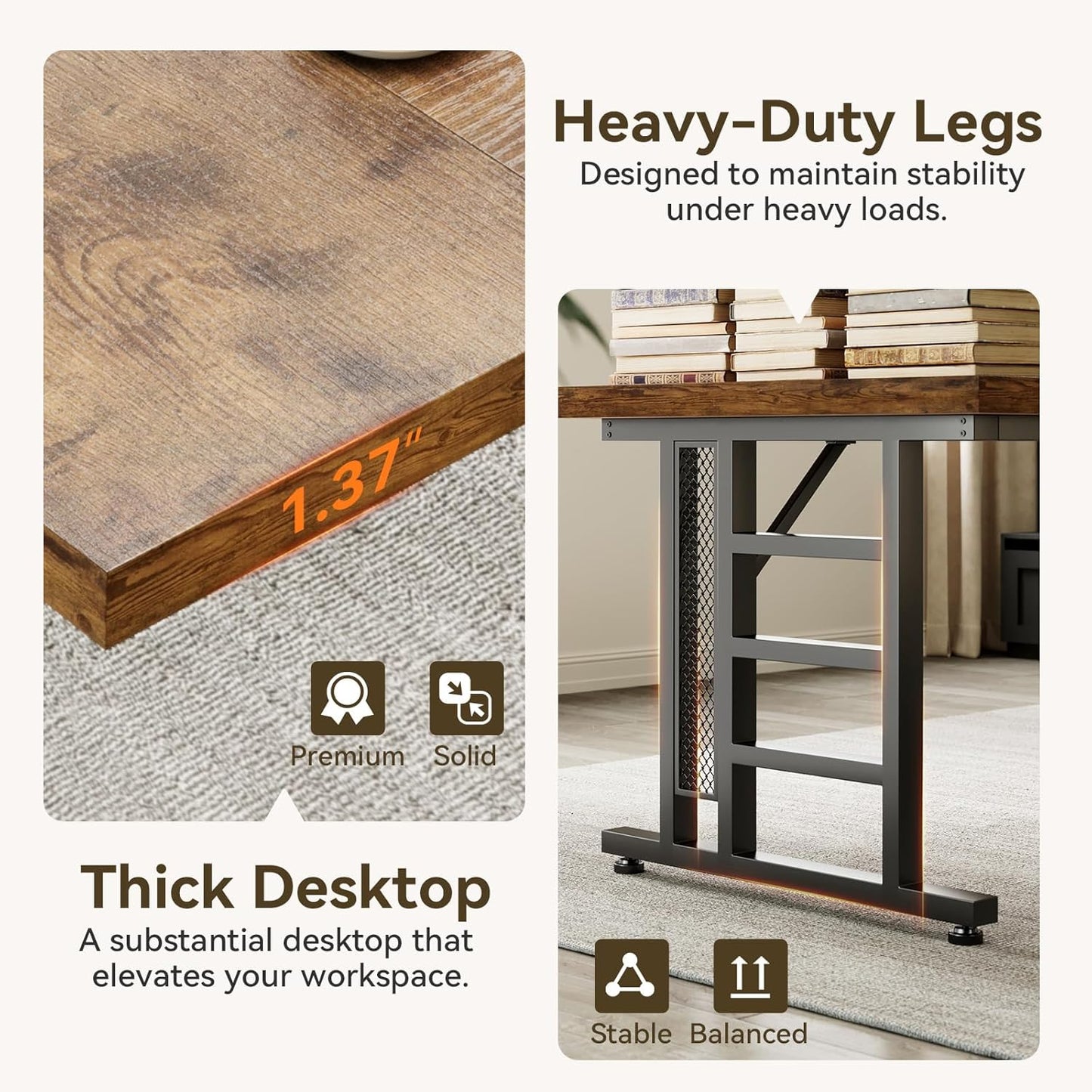 Coleshome 78 Inch Executive Desk with USB Ports, Large Computer Desk with Extra Thick, Long Mordern Office Desk, Workstation Business Furniture for Home Office, Vintage