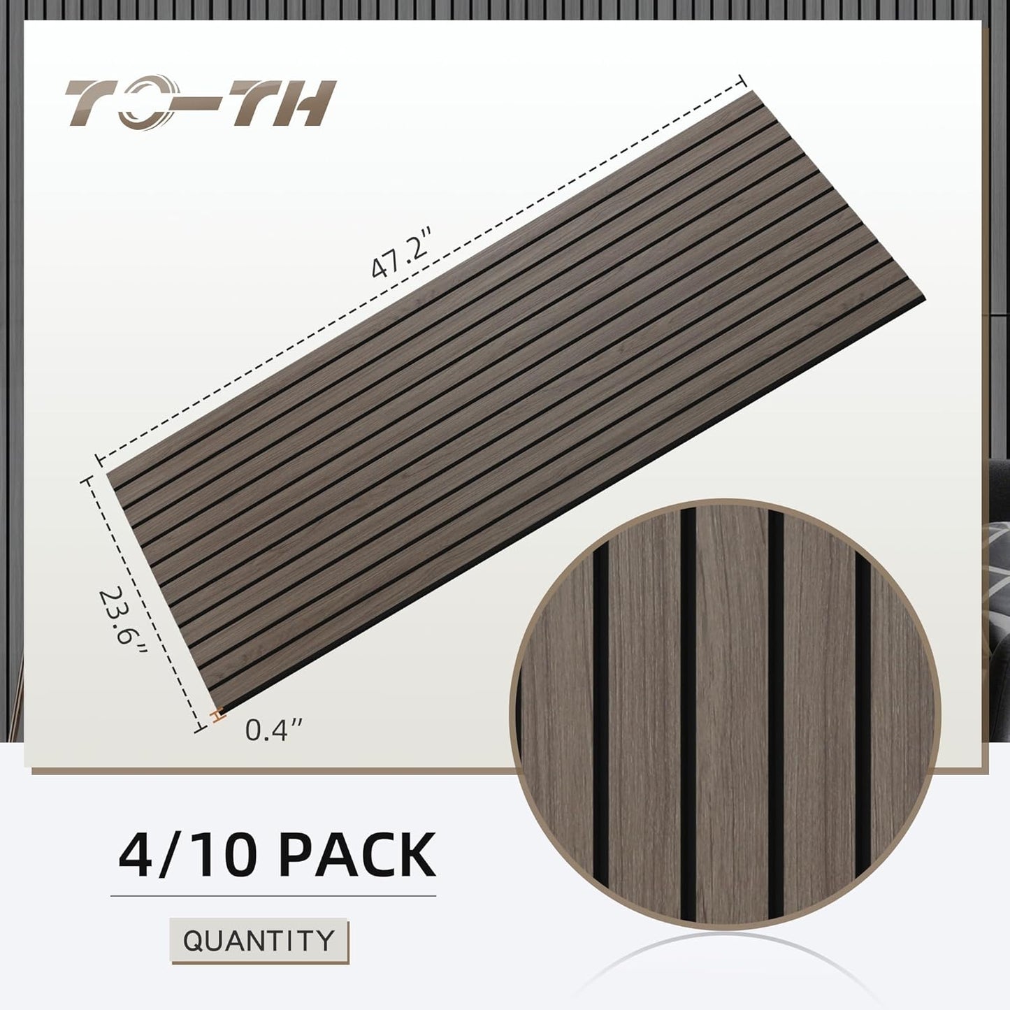 TO-TH Wood-Look Acoustic Wall Panels, 10 Pack 47.2” x 23.6” Acoustic Panels, Decorative Sound Absorbers Sound Dampening Panels for Home, Office, Basement, Walnut