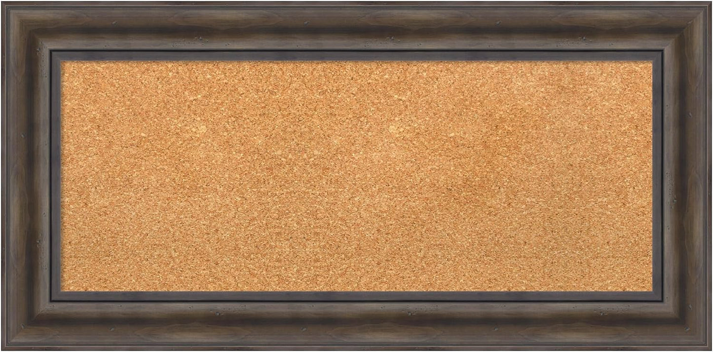Amanti Art Natural Cork Board for Wall, 17x35 Vision Board with Brown Wood Frame, Medium Corkboard Office Decor for Home Organization, Country Rustic Corkboard Pinboard to Display Items for Home
