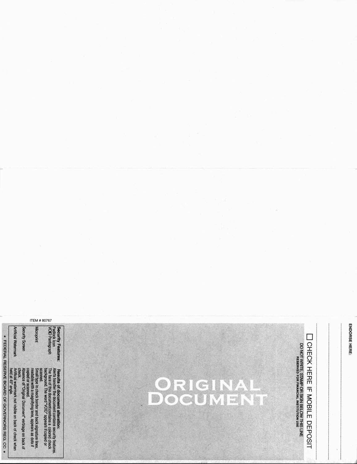 Blank Classic Laser Business Bottom Check, Blank Computer Bottom Check Paper with Green Herringbone Background, (One Perf) 500/Pk