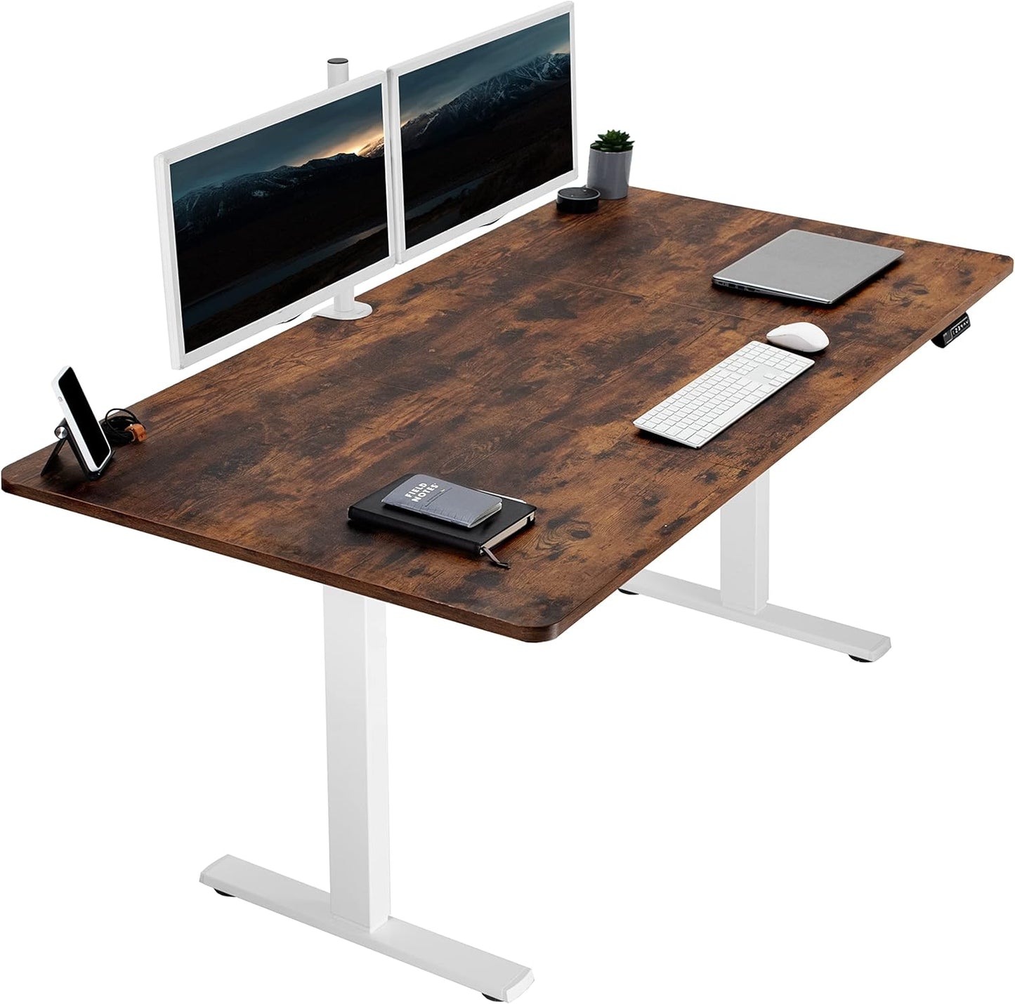 VIVO Electric 71 x 36 in Rustic Standing Desk, Memory Height Adjustment, 1B Series, Vintage Brown Top White Frame, DESK-KIT-1W7N-36